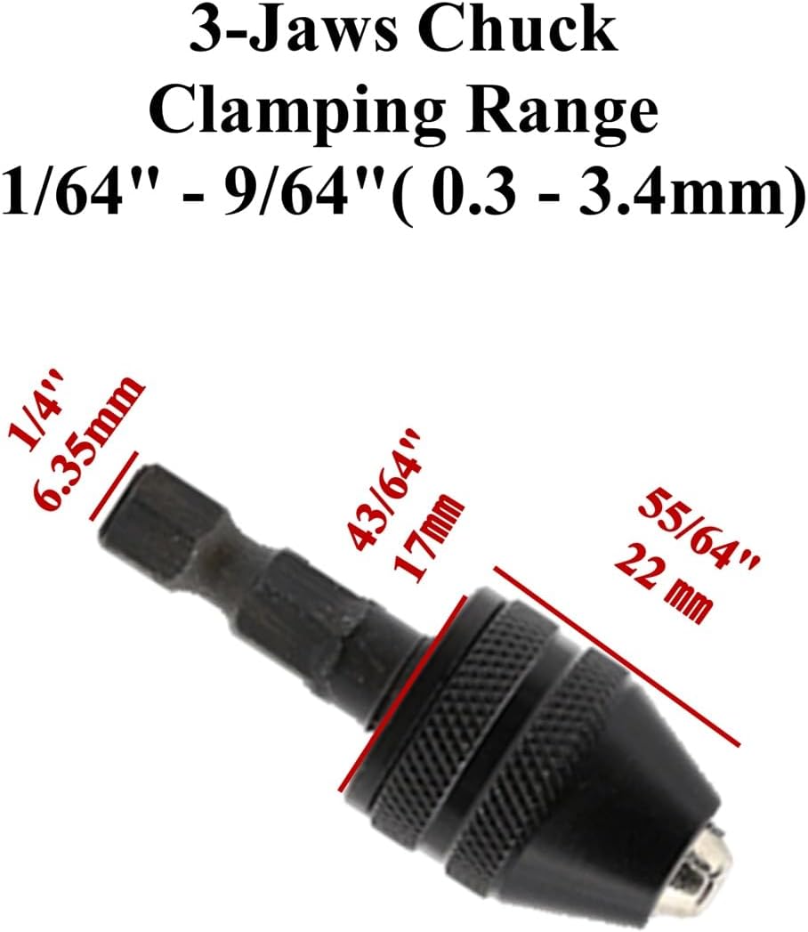 Drill Bit Adapter with 1/4 Hex Shank - 3Pcs Small Drill Chuck Extension for Impact Driver (0.6-8mm,0.3-3.6mmX2)