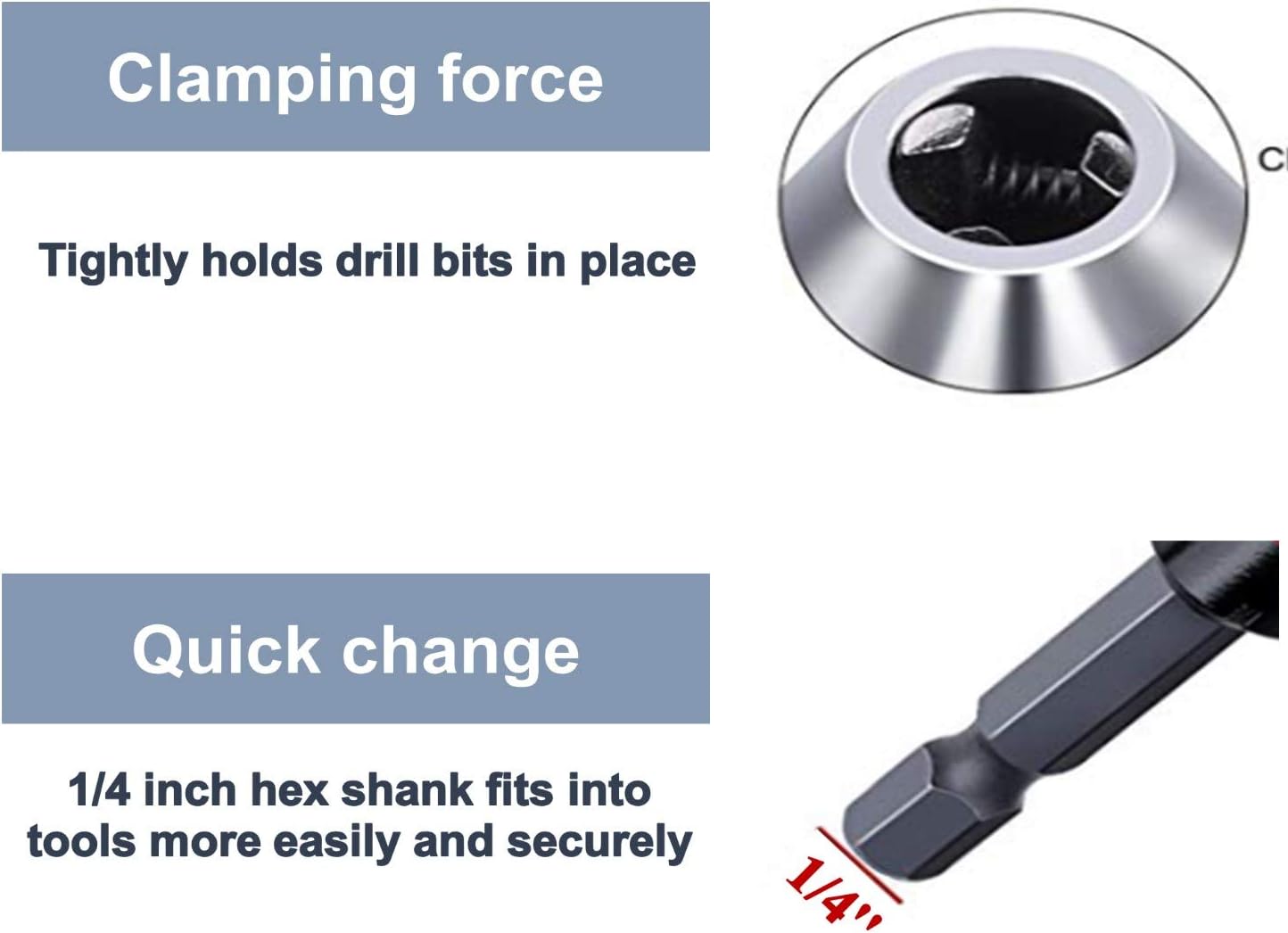 Drill Bit Adapter with 1/4 Hex Shank - 3Pcs Small Drill Chuck Extension for Impact Driver (0.6-8mm,0.3-3.6mmX2)