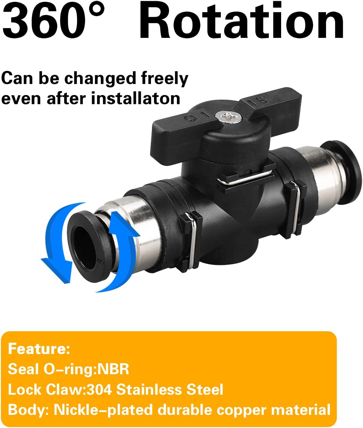 1/4 Push Connect Valve Pneumatic Ball Valve 1/4 inch Tube Quick Connect Valve Straight Union Air Flow Control Valve Tube Fittings air compressor valve 3Pack