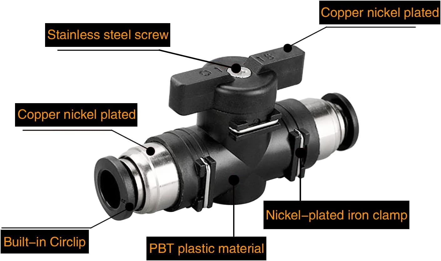 1/4 Push Connect Valve Pneumatic Ball Valve 1/4 inch Tube Quick Connect Valve Straight Union Air Flow Control Valve Tube Fittings air compressor valve 3Pack