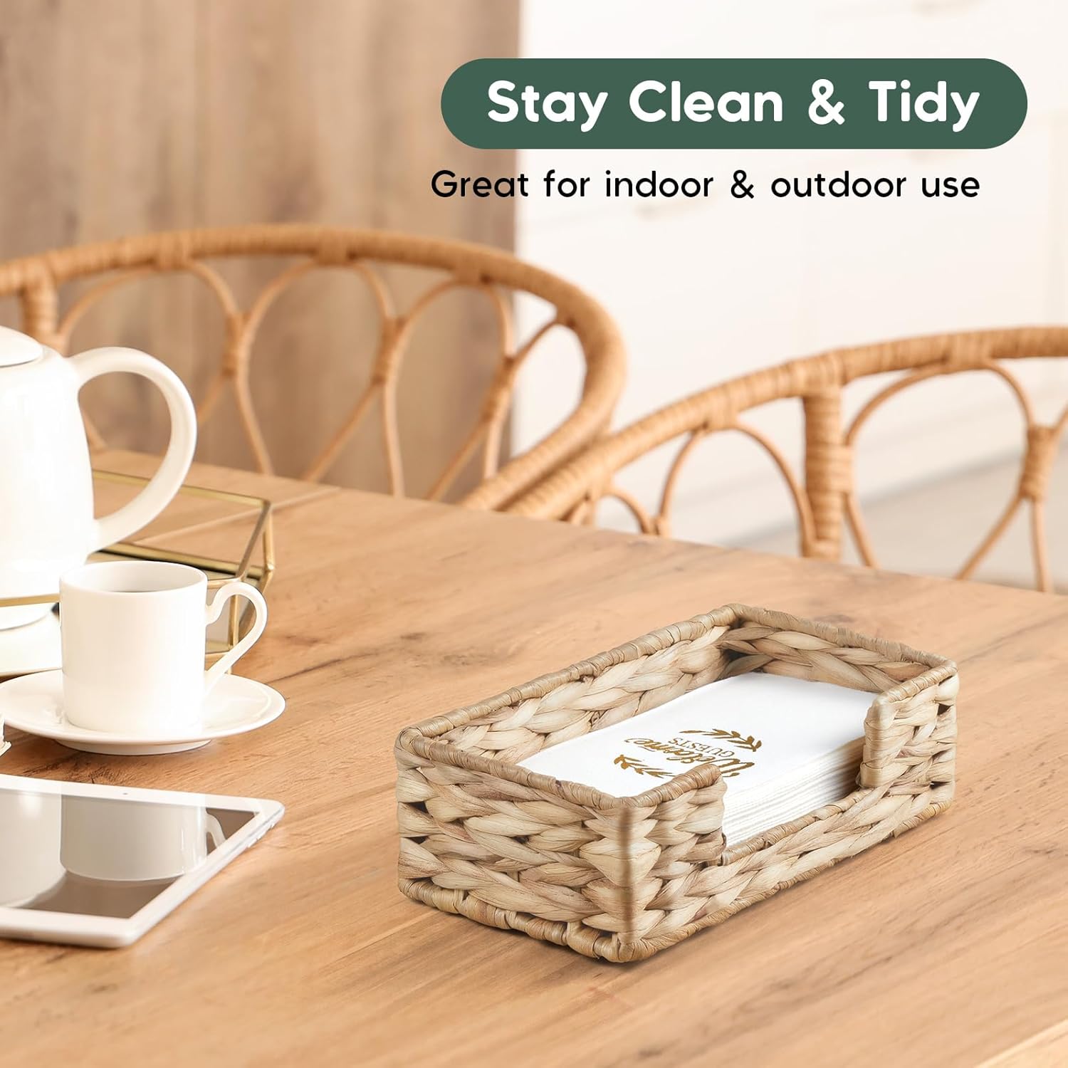 Napkin Holder for Bathroom, Woven Wicker Water Hyacinth Guest Towel Holder Tray, Disposable Paper Hand Towel Holder for Bathroom Accessories, Dinner Napkin Holder for Kitchen Table Party