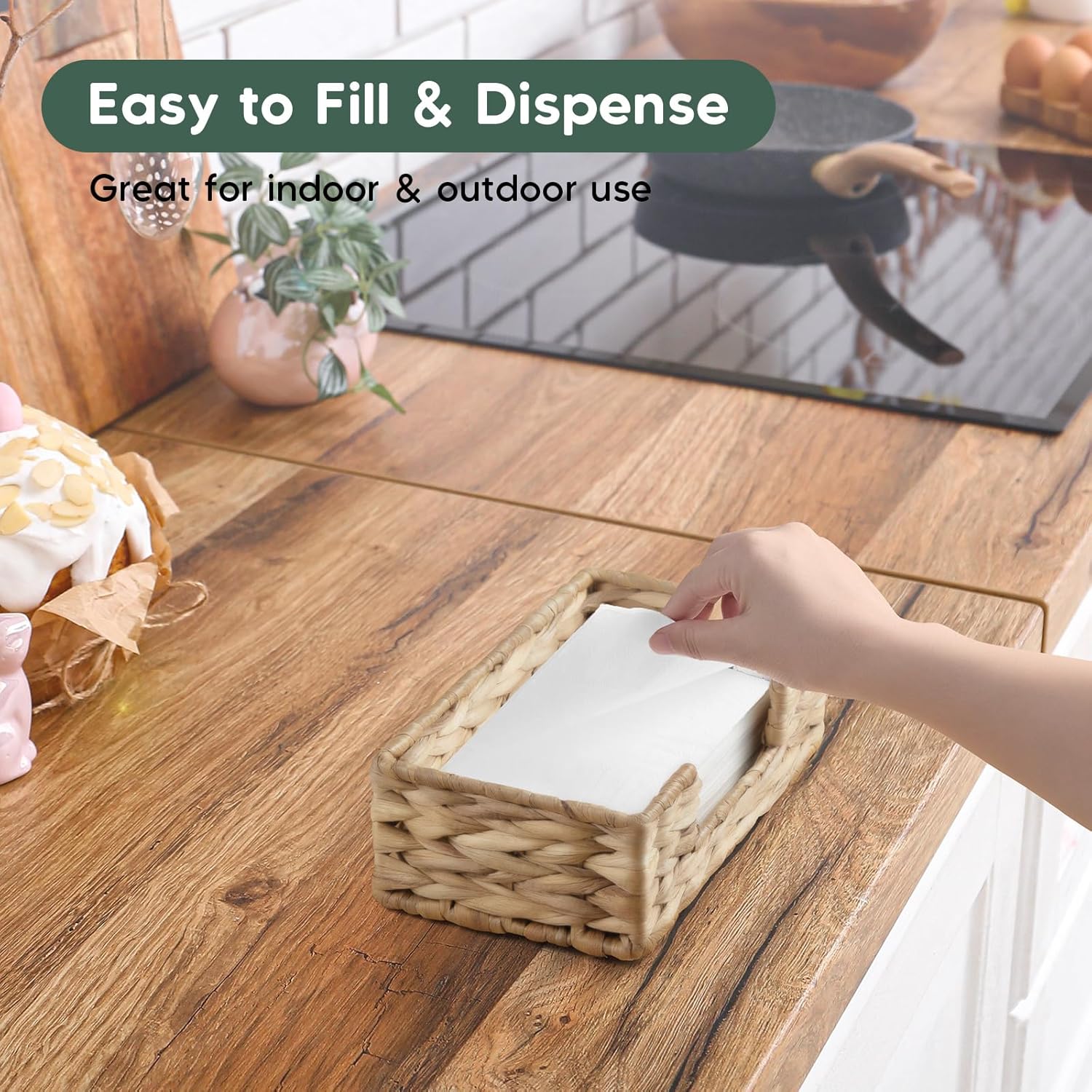 Napkin Holder for Bathroom, Woven Wicker Water Hyacinth Guest Towel Holder Tray, Disposable Paper Hand Towel Holder for Bathroom Accessories, Dinner Napkin Holder for Kitchen Table Party