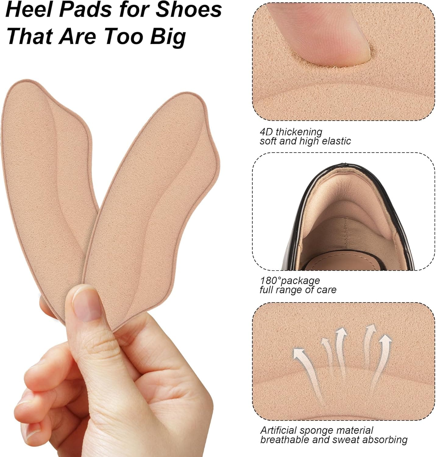 Foam Heel Pads Inserts Grips Back of Heel Cushions Protectors Liner Slip Pads Blisters Filler for Loose Shoe Multicolor
