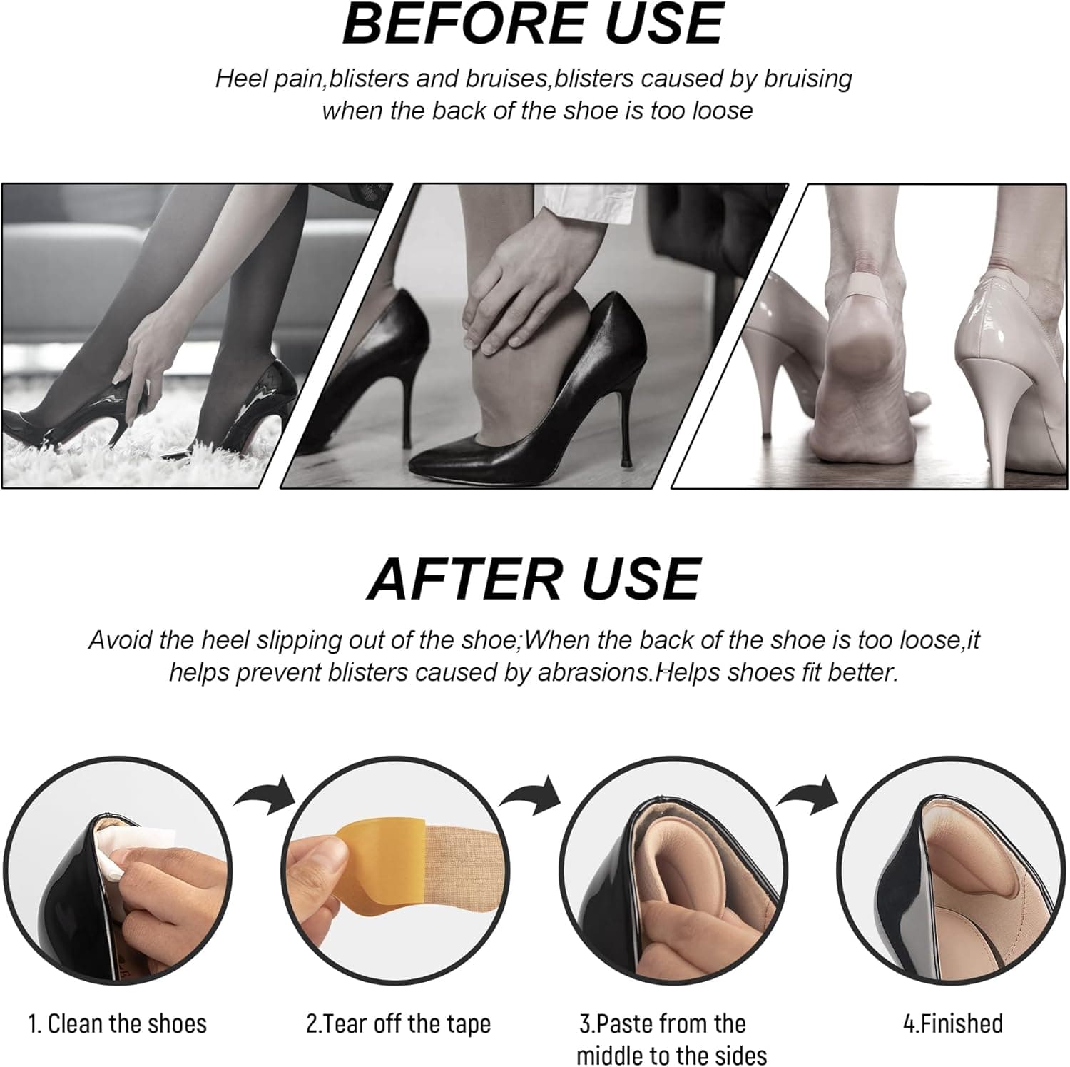 Foam Heel Pads Inserts Grips Back of Heel Cushions Protectors Liner Slip Pads Blisters Filler for Loose Shoe Multicolor