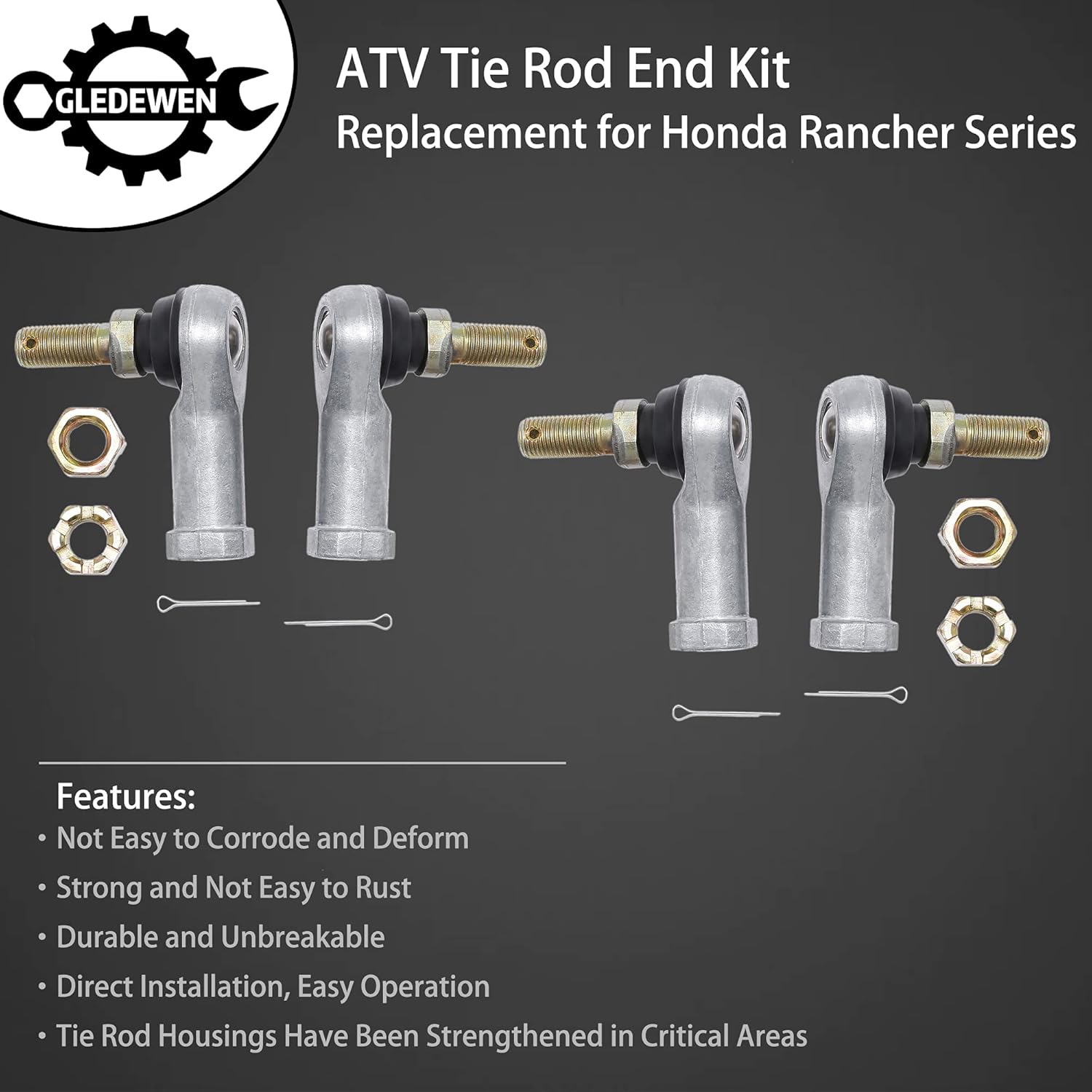 Tie Rod End Kit, Ball Joint, Compatible With 2000-2017 Honda Rancher 350/400 / 420 | 03-17 Honda Rincon 650/680 | 1989 1990 Honda pilot 400, Driver Left & Passenger Right Side, 2 Sets