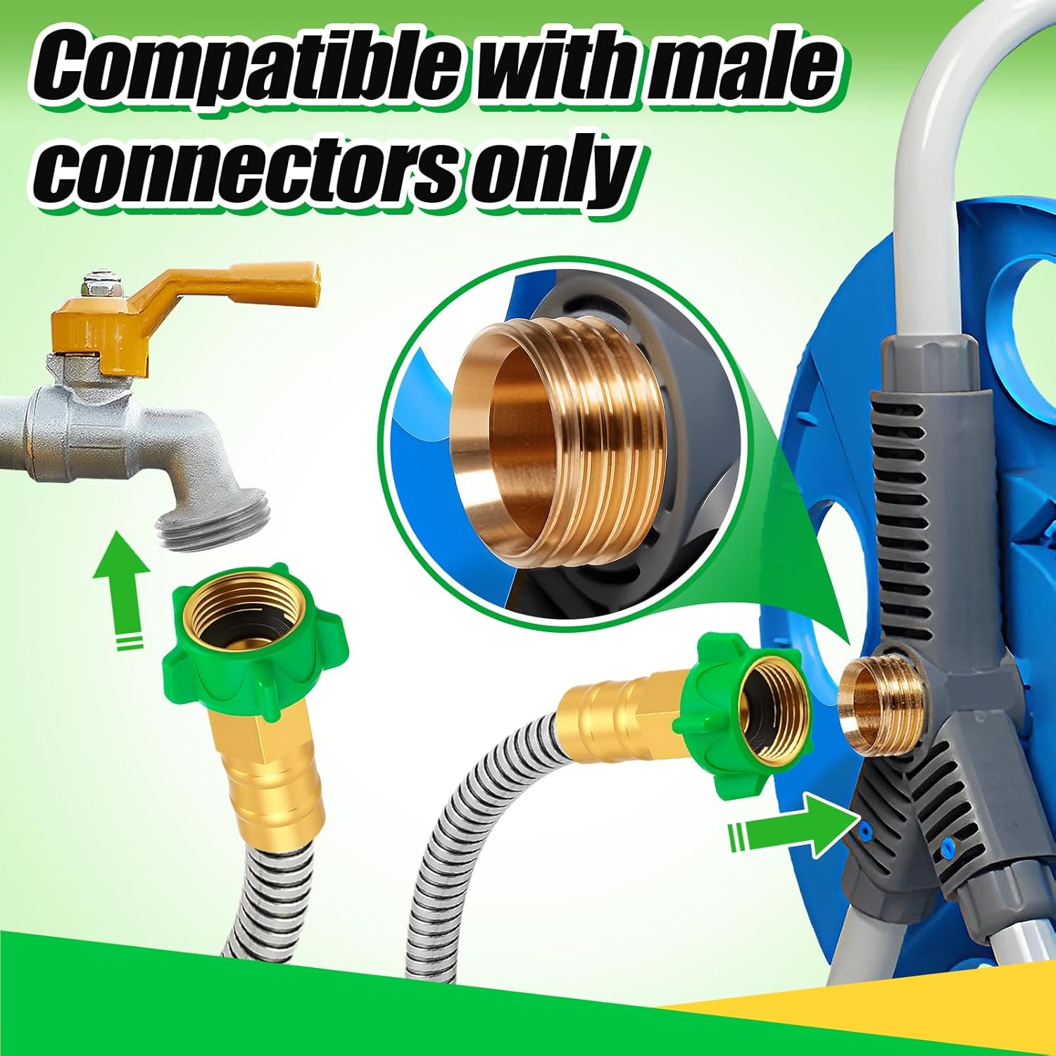 3ft Short Garden Hose with Female to Female Connector - Metal Leakproof Leader Hose for Hose Reel, Heavy Duty 304 Stainless Steel Flexible Hose for Outdoor Garden Watering Car Pet Cleaning