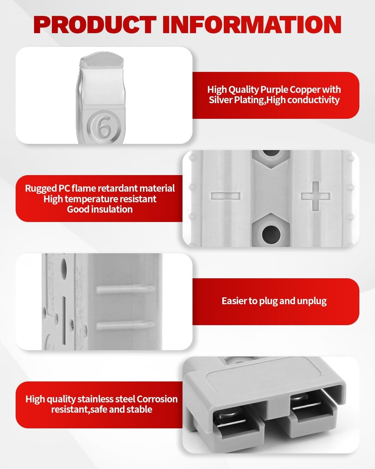 Battery Quick Connect Disconnect 50A 600V Compatible with 7 8 10 12 AWG Cables 6PCS Jumper Cable Plug Connector
