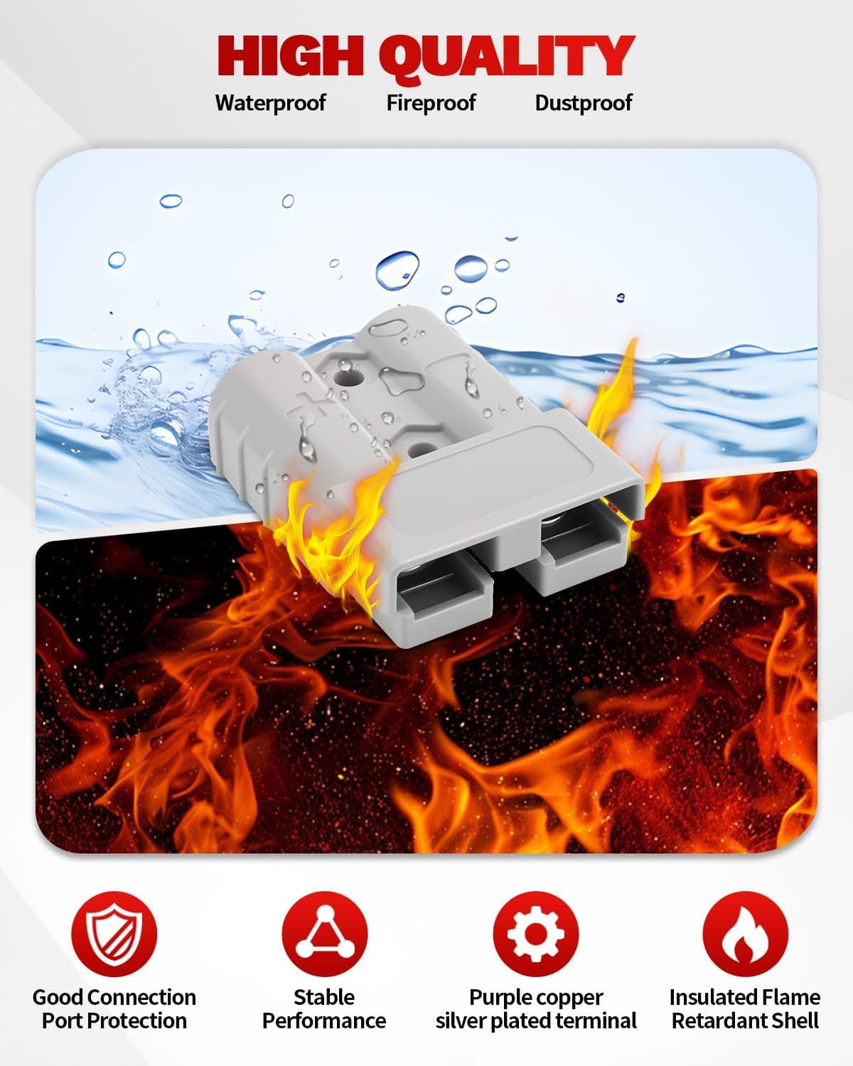 Battery Quick Connect Disconnect 50A 600V Compatible with 7 8 10 12 AWG Cables 6PCS Jumper Cable Plug Connector