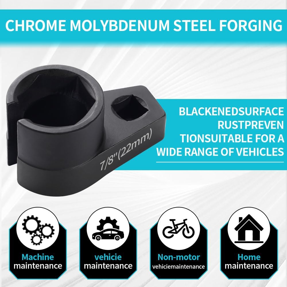 Offset O2 Sensor Socket, 7/8-Inch (22mm) with 3/8-Inch Drive, Universal Fit for Vehicle Oxygen Sensor Removal