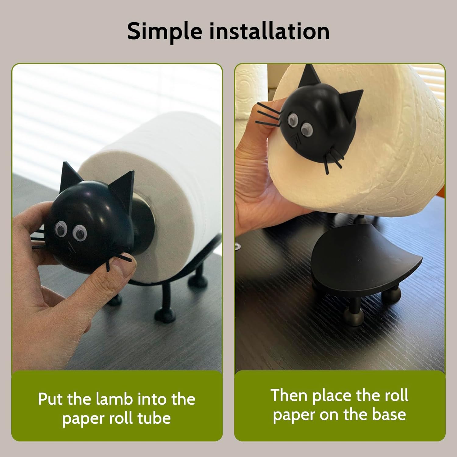 Cat Toilet Roll Holder: Tissue Paper Storage Stand - 3D Printed Black Loo Holder Bathroom Set for Shelf Housewarming Gift Decor (Cat-1Pcs) Cat-1pcs
