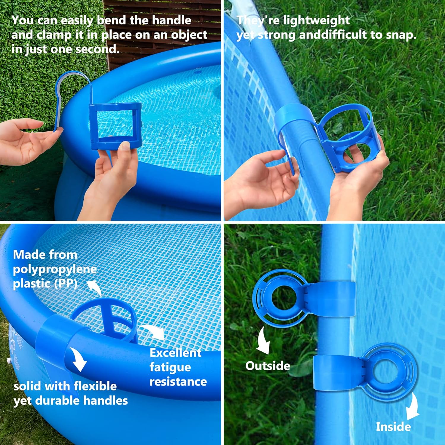 Poolside Cup Holder for Above Ground Pools, Pool Drink Holders Party ONLY FITS 2 Inch or Less Round Top Bar (Blue - 4 Pack) Blue Pack