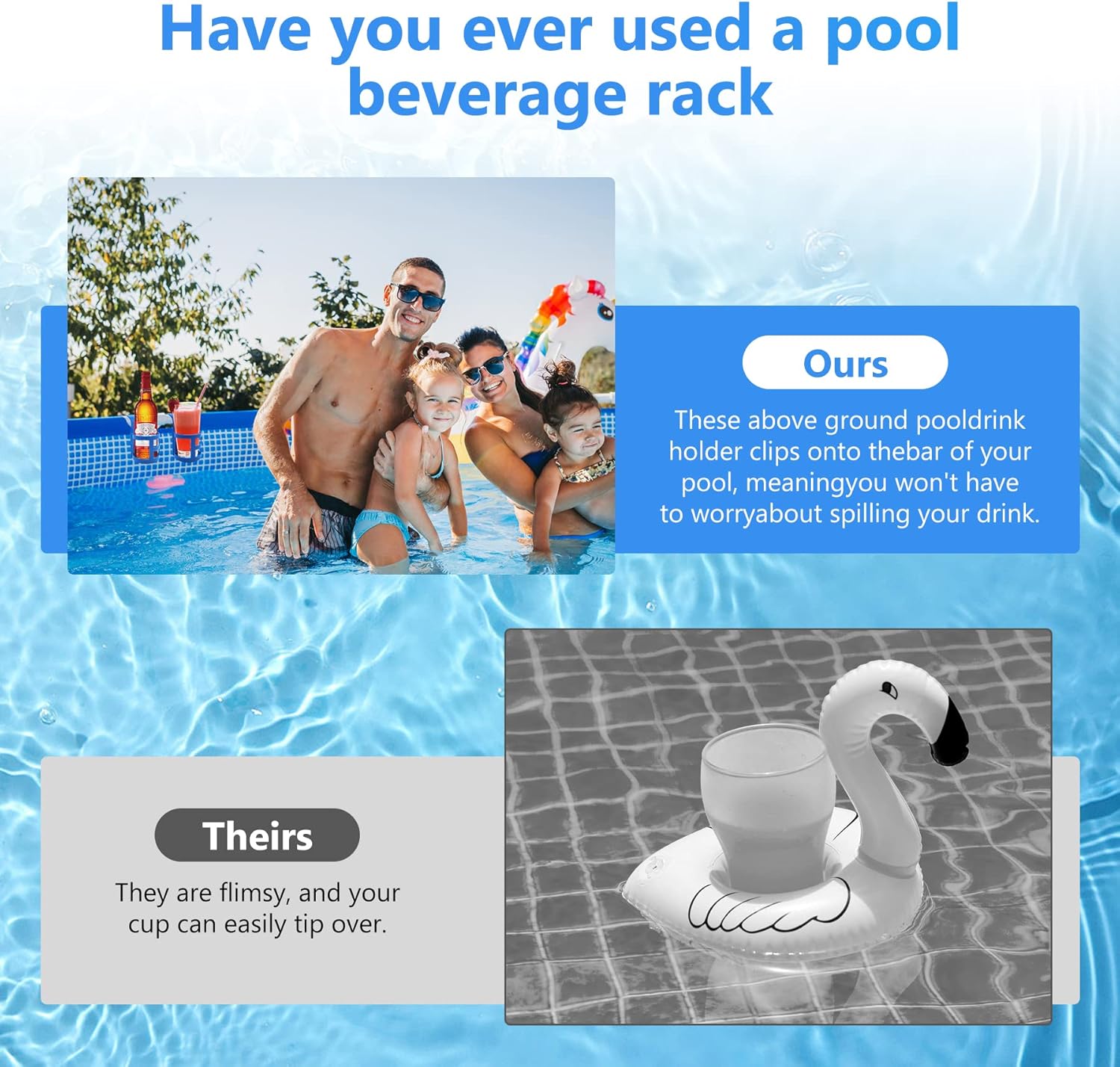 Poolside Cup Holder for Above Ground Pools, Pool Drink Holders Party ONLY FITS 2 Inch or Less Round Top Bar (Blue - 4 Pack) Blue Pack