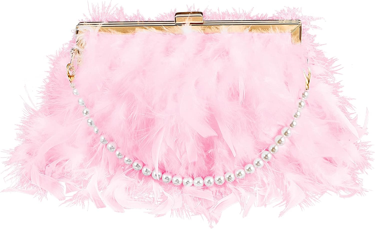 Feather Clutch Purses for Women, Evening Bags Furry Purse with 2 Chains Wedding Bride Fringe Glossy Designer Pink