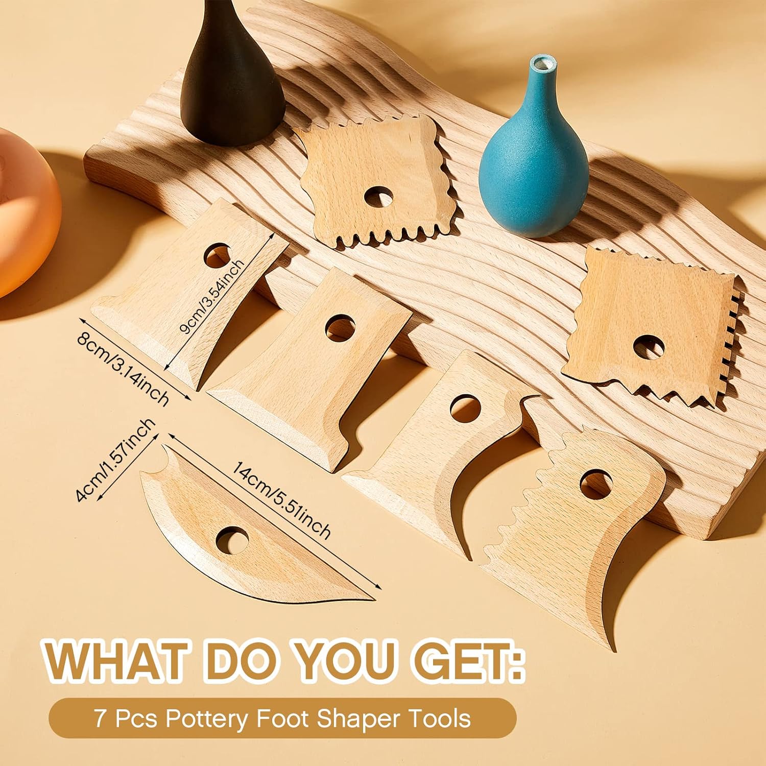 7 Pcs Pottery Tools Foot Shaper Trimming Profile Rib Bundle for Ceramics Carving Clay Molds Texture Ribs Ceramics, Beech Wood (Stylish Style,Wood Color) Color Stylish Style