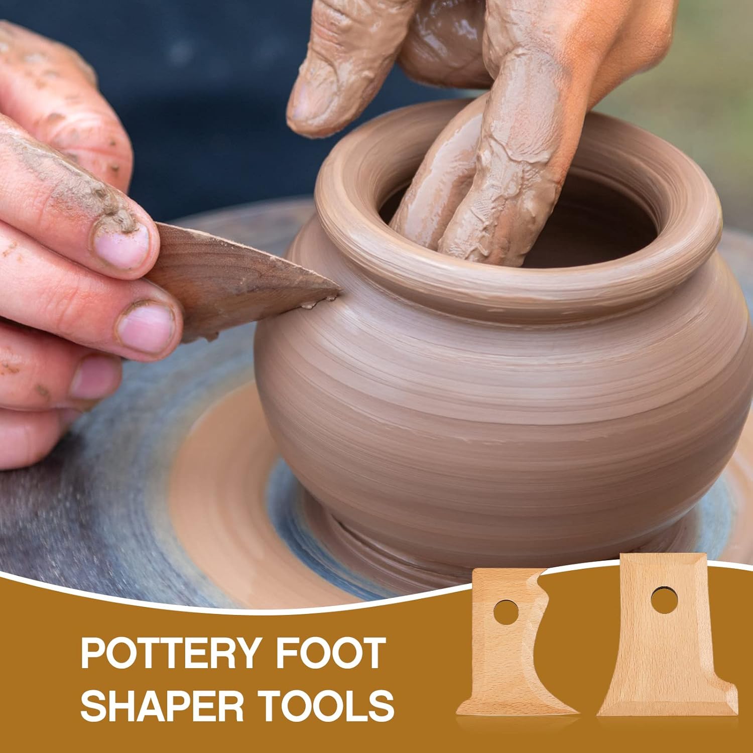 7 Pcs Pottery Tools Foot Shaper Trimming Profile Rib Bundle for Ceramics Carving Clay Molds Texture Ribs Ceramics, Beech Wood (Stylish Style,Wood Color) Color Stylish Style