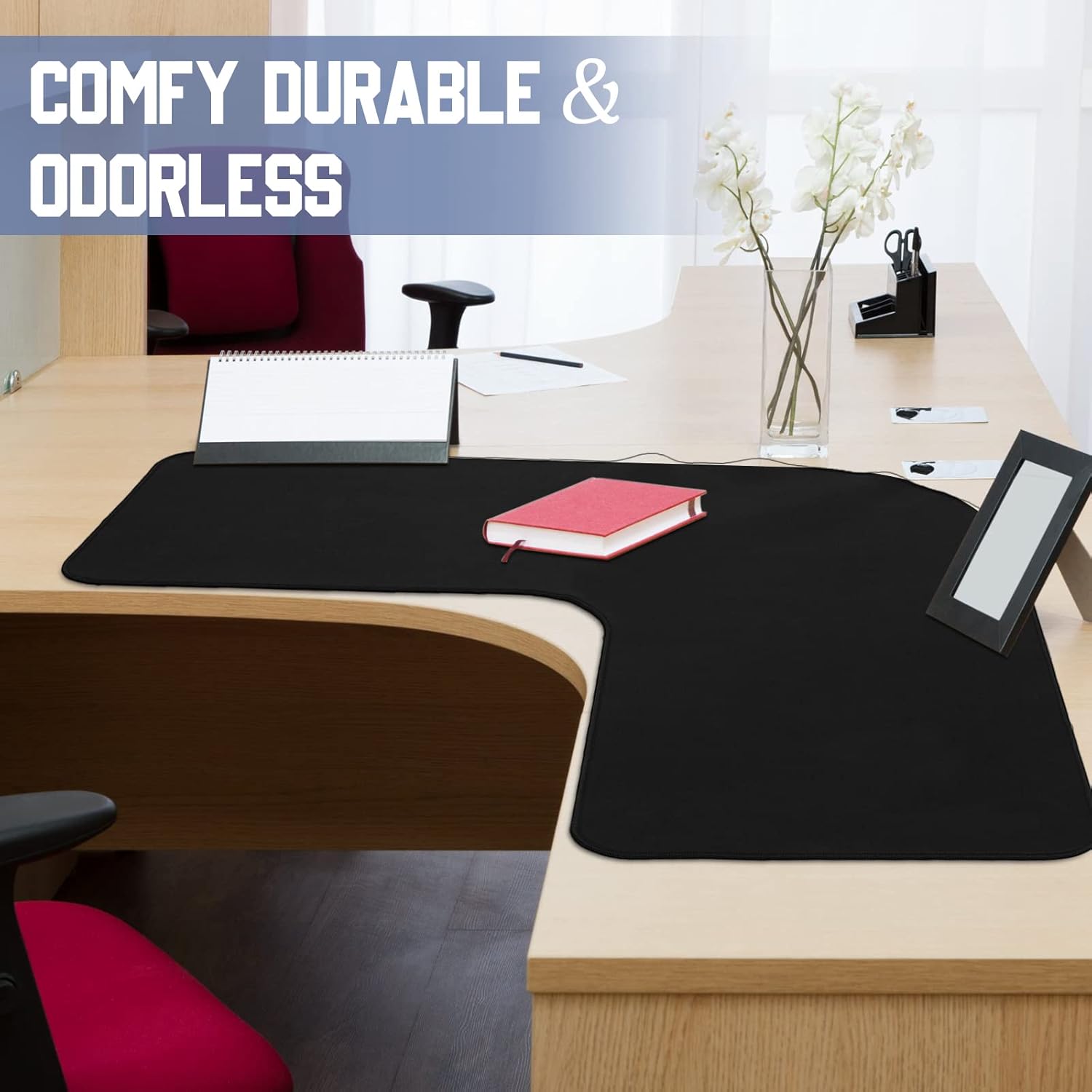 L Shaped Desk Mat Corner Mouse Pad Waterproof Large Rubber for Office Home Curved Keyboard Gaming Setup Computer Protection Supplies, 36.2 Inches(Black) Black