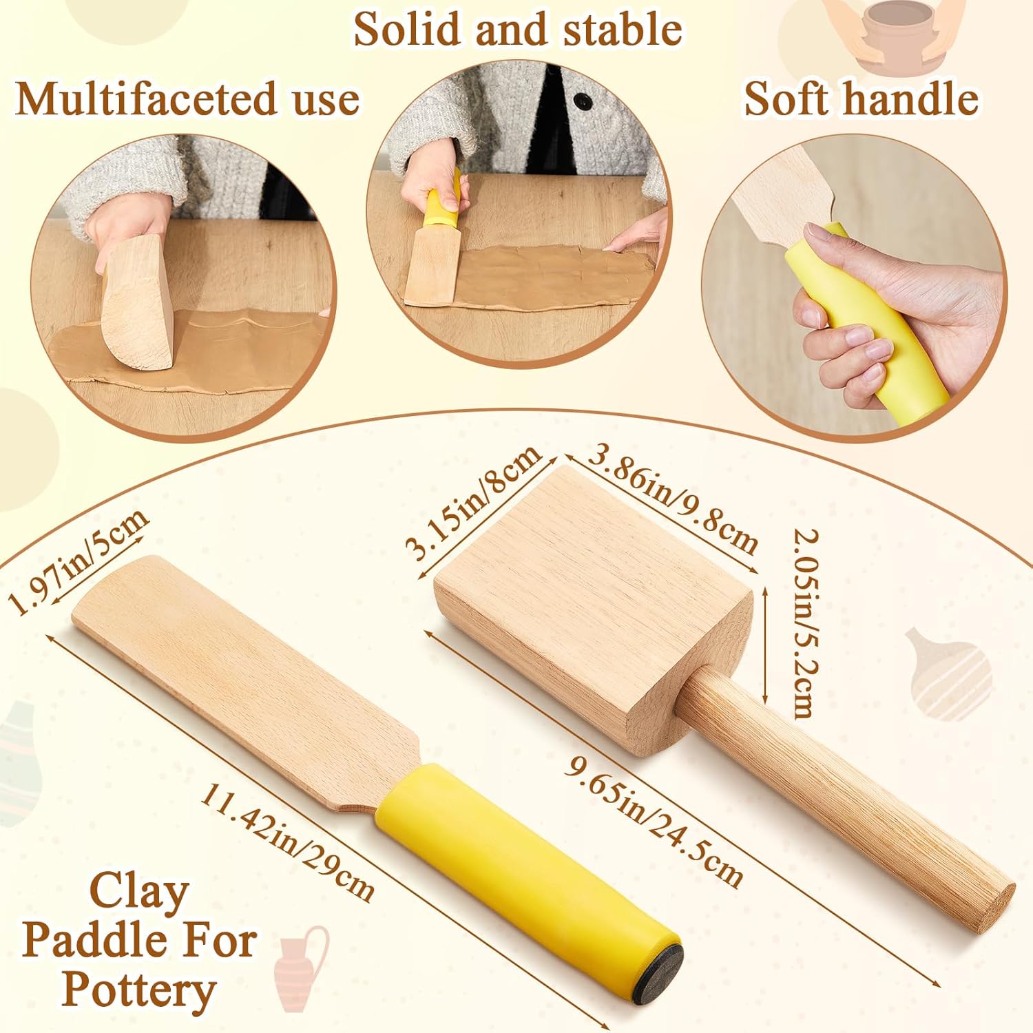 3 Pieces Pottery Clay Tools Set Includes Wooden Paddles Sculpture Pad Bevel Cutter for Angle Cutting Tool Paddle Ceramics Trimming