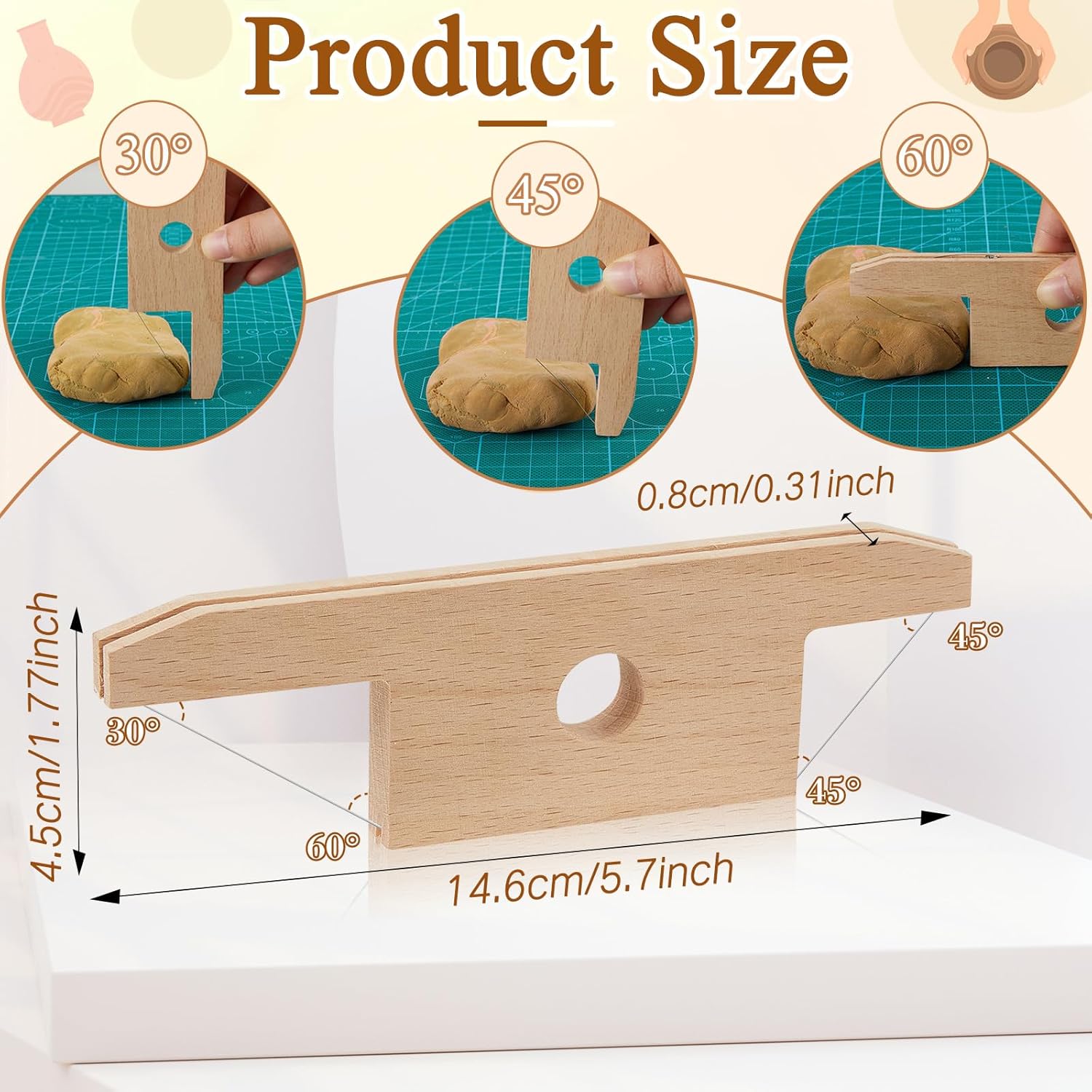 3 Pieces Pottery Clay Tools Set Includes Wooden Paddles Sculpture Pad Bevel Cutter for Angle Cutting Tool Paddle Ceramics Trimming