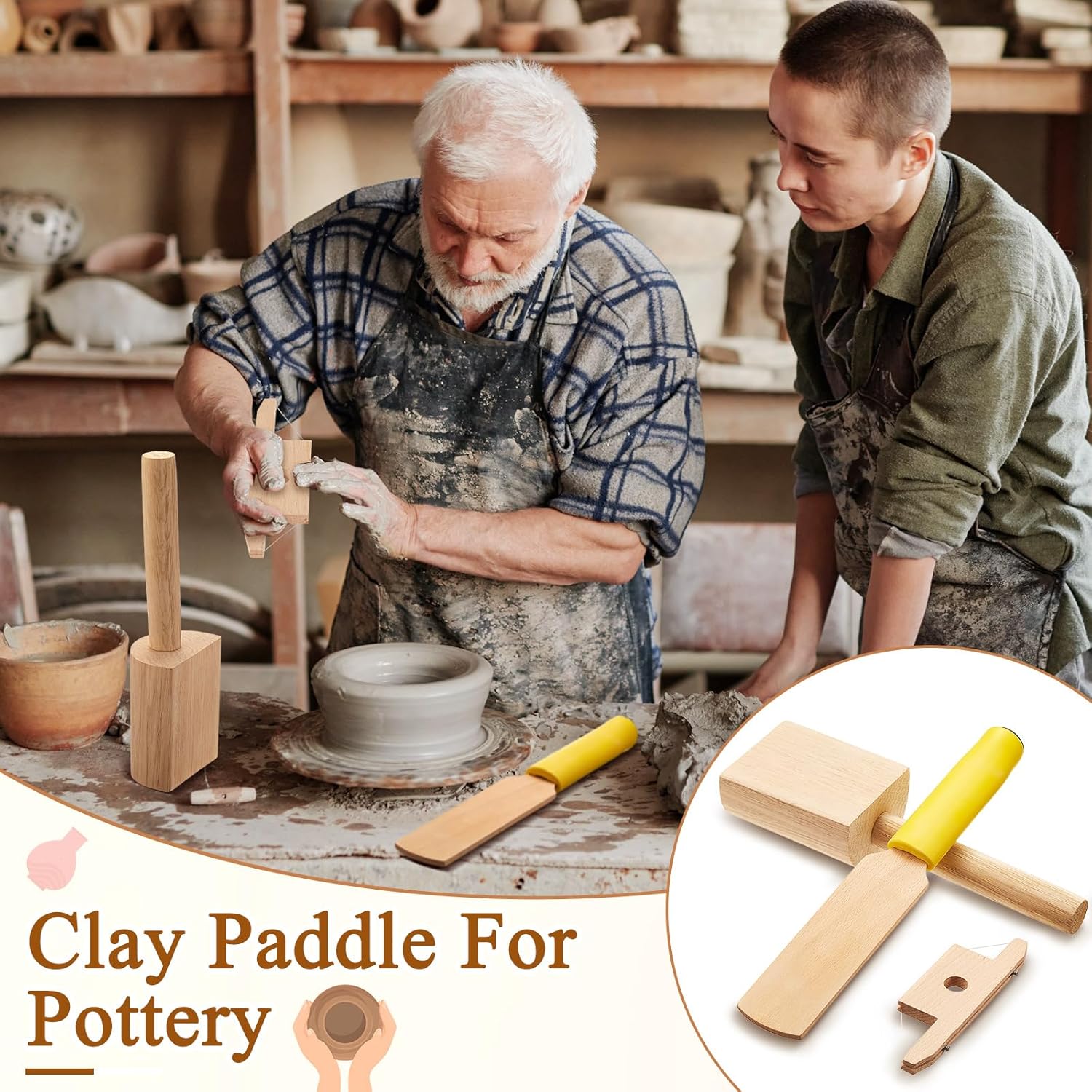 3 Pieces Pottery Clay Tools Set Includes Wooden Paddles Sculpture Pad Bevel Cutter for Angle Cutting Tool Paddle Ceramics Trimming