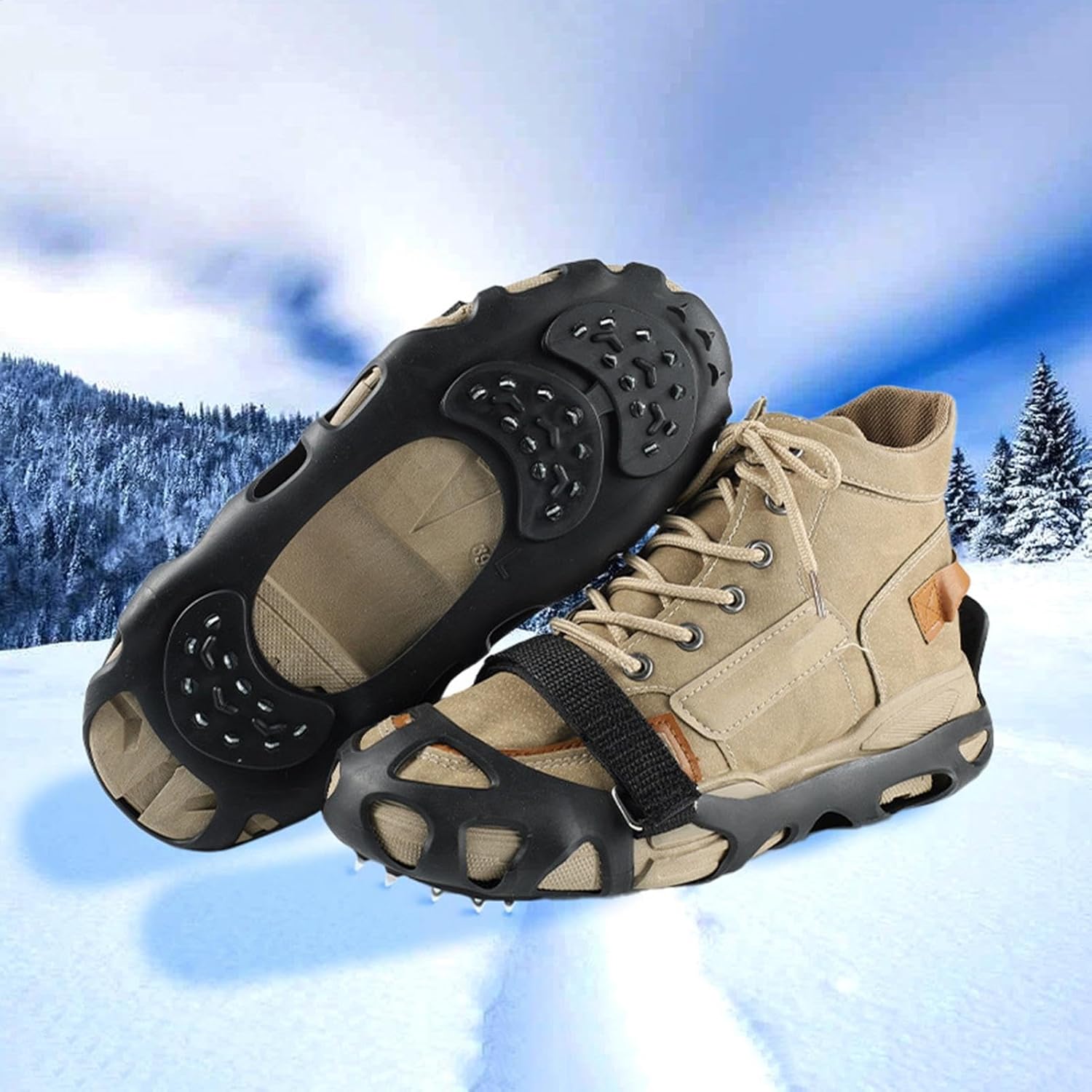 Climbing Spikes Shoes - Anti Slip Ice Claws | 30 Teeth Outdoor Cleats Crampons Multipurpose Portable Snow Grippers Walking Traction Large