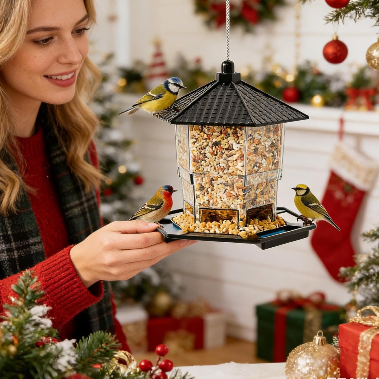 Bird Feeder Squirrel-Proof Refillable Feeding Station Outdoor Garden Wildlife Black