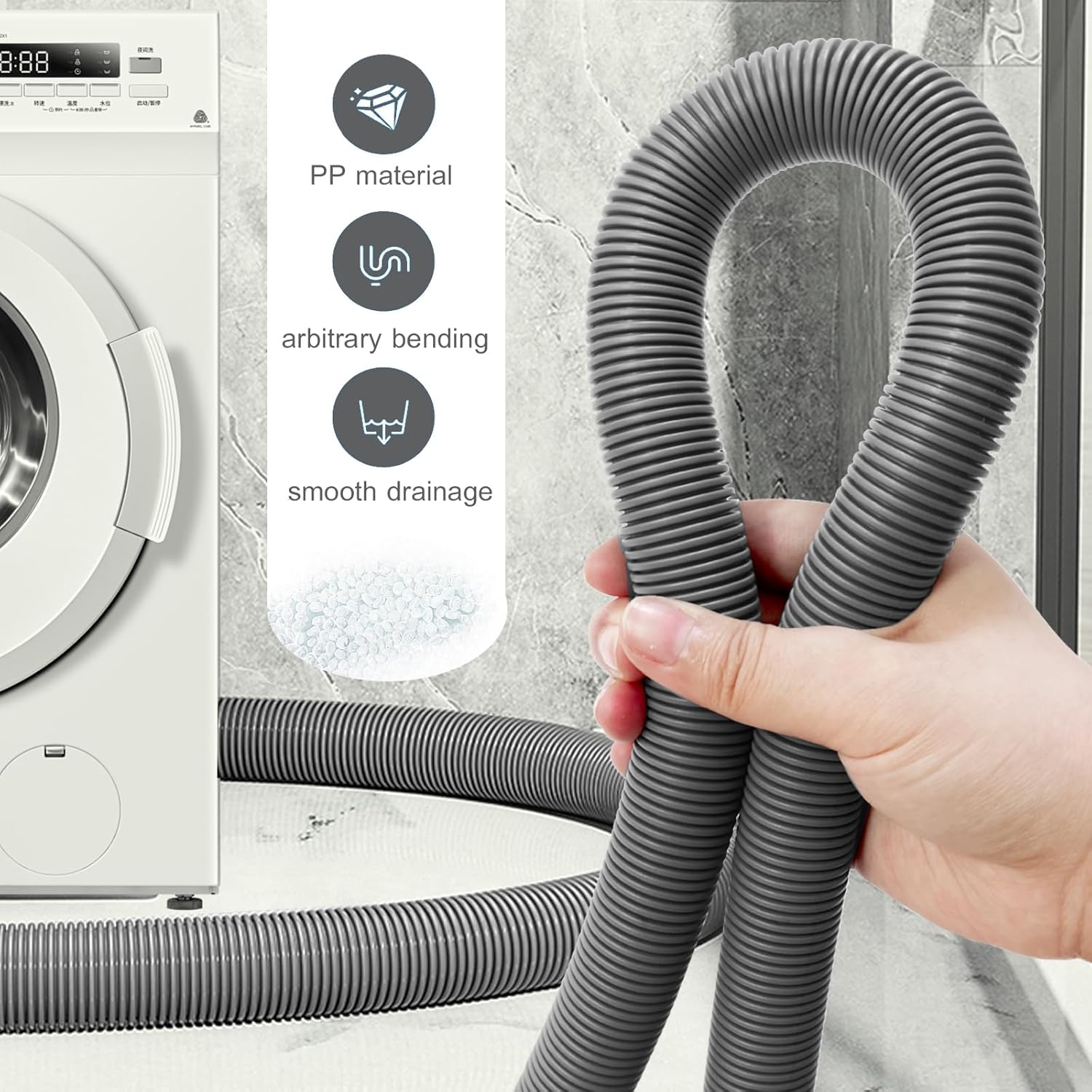 10 feet (3 Meters) Hose Universal Washing Machine Drain Hose Flexible Dishwasher Drain Hose Extension Corrugated Washer Discharge Hose Kit