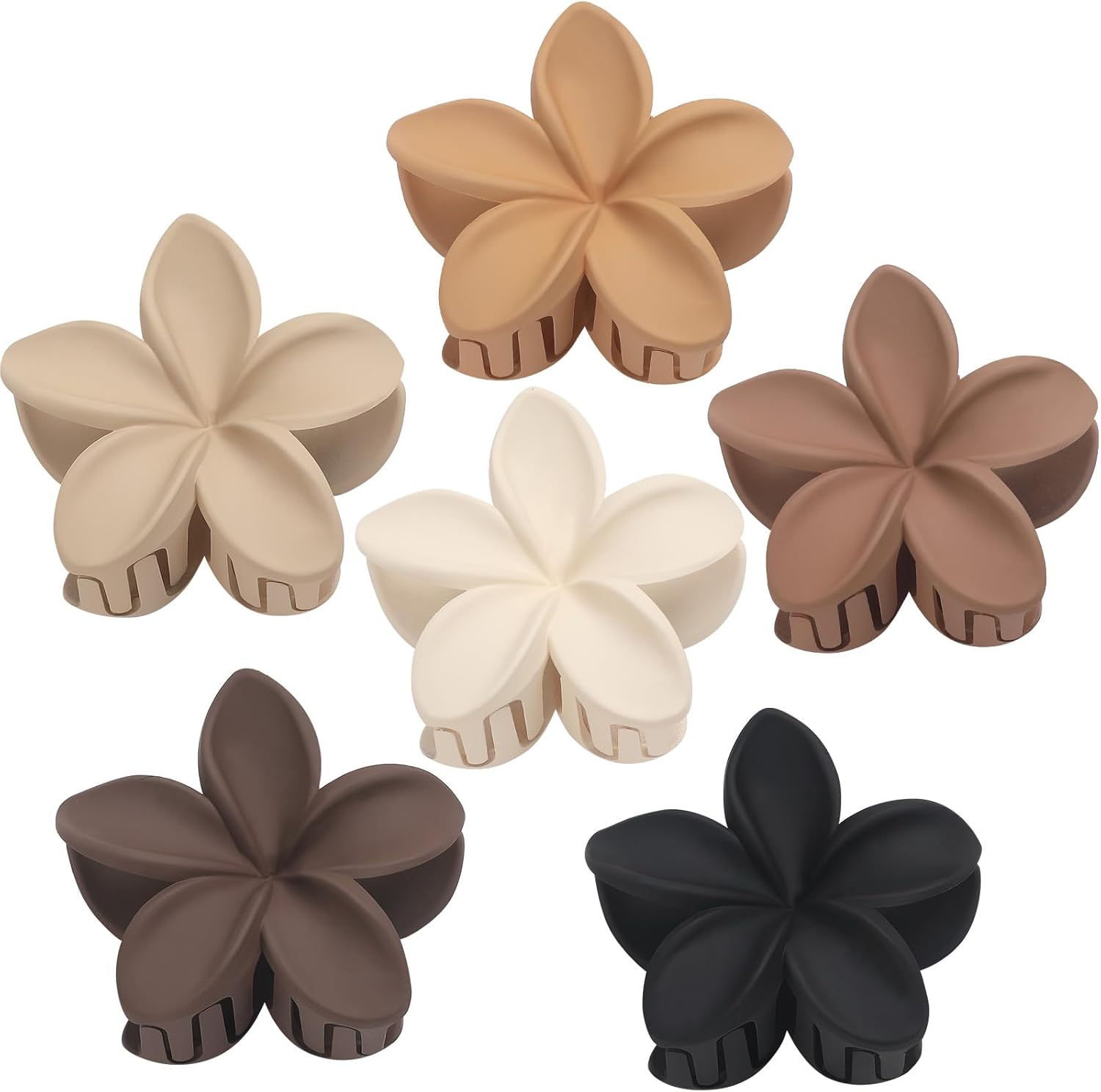 Hawaiian Plumeria Flower Claw Hair Clips - 6 Pcs Large for Thick Hair and Thin for Beach, Hair Accessories for Women and Girls - Khaki