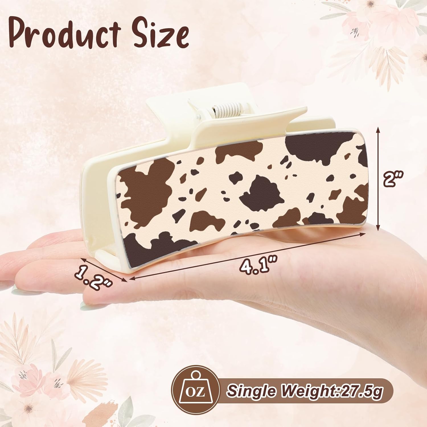 Western Leather Hair Claw Clips Sunflower Floral Square Claw Clips for Hairstyling Southwest Cow Print Cowhide Hair Accessories Large Aesthetic Western Cowgirl Stuff Gift for Women Girls