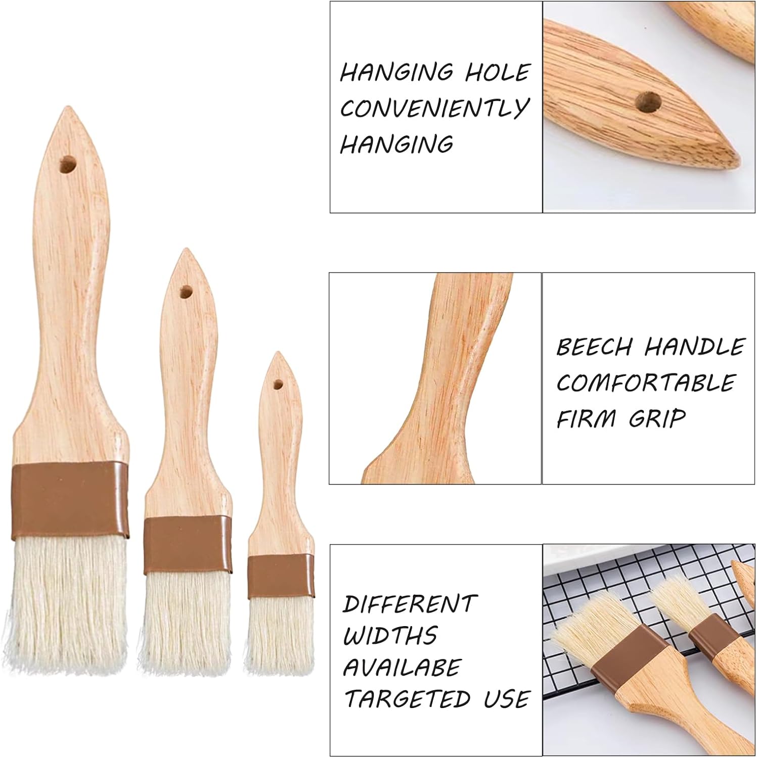 Pastry Brush for Baking Cooking Kitchen, Hardwood Handle Basting Brush for Spreading Oil BBQ Grilling Sauce Baster Marinade