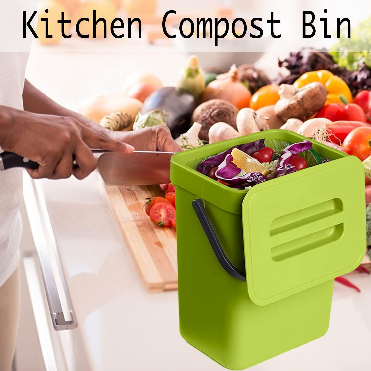 Small Plastic Trash Can, Hanging Small Trash Can with Lid Under Sink for Kitchen, Food Waste Bin for Countertop, Mountable Garbage Can for Bathroom, RV, 5L/1.3 Gal, Green