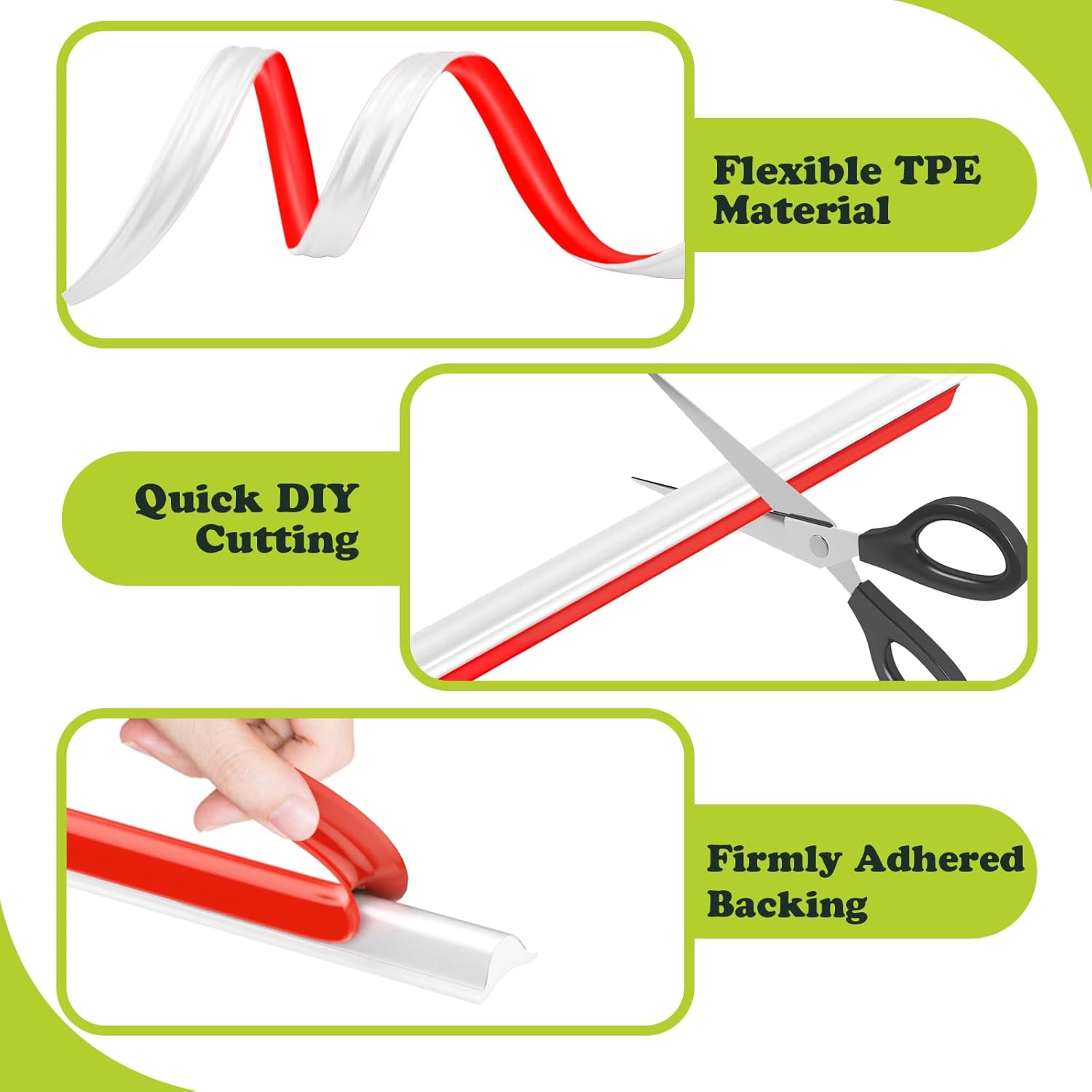 TPE Flexible Molding Trim, 6M Peel and Stick Moulding, Self-Adhesive Caulk Strip Quarter Round Trim,Baseboard Trim for Wall Corner Deco, Ceiling, Backsplash Tile Edge, Countertops(White,12 * 9MM)