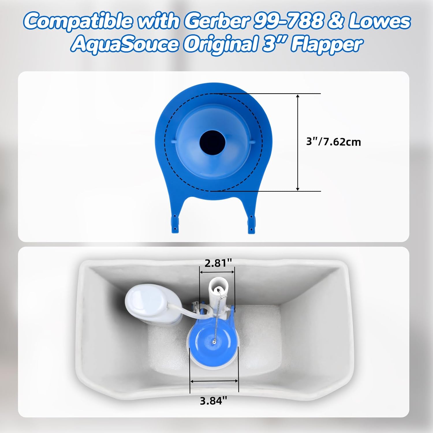 2 pcs Toilet Flapper Replacement, Compatible with Lowes AquaSouce Original 3" Flapper Replacement for 1.28 GPF Toilets (98923, 312795, 352027, 395280, 12293)-Water Saving, Easy to Install