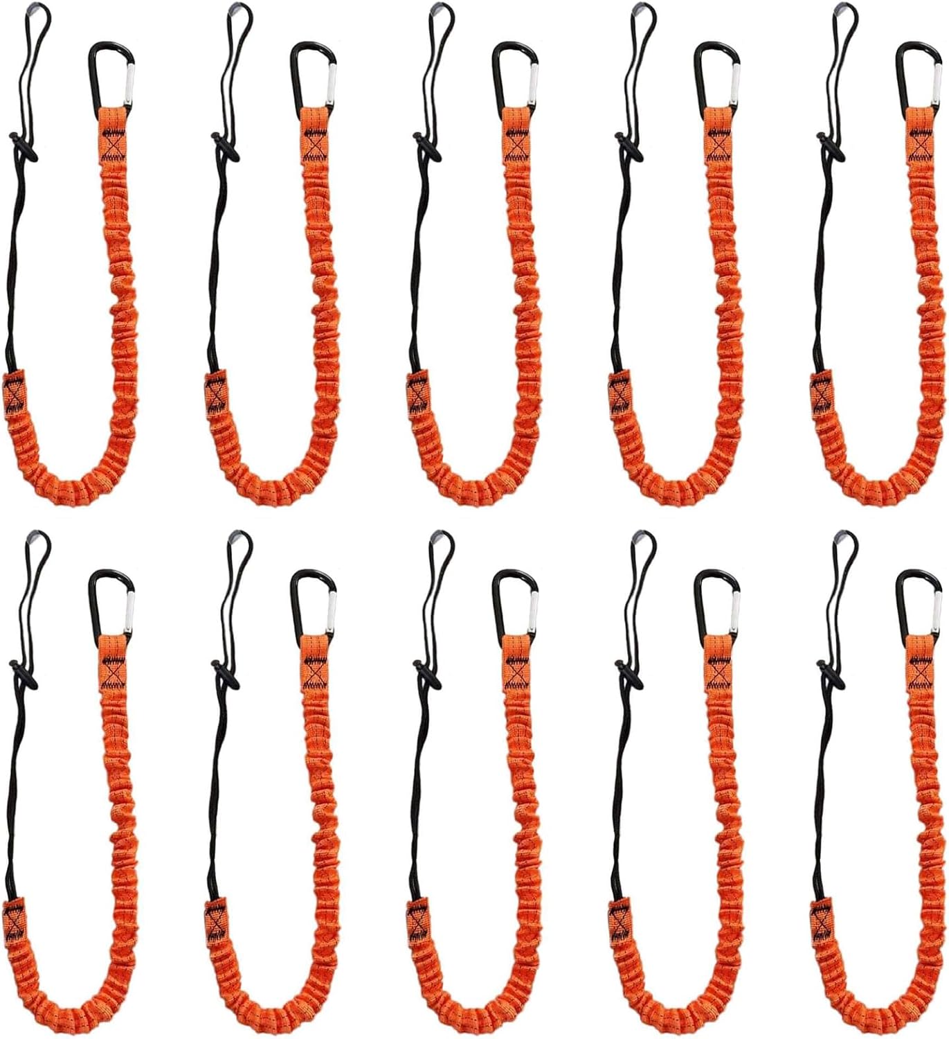10pcs Retractable Tool Lanyards for Hand Tools with Carabiner and Adjustable Loop End, Extendable Length 31.5 "-43.3", Aluminum Screw Lock Carabiner with Shock Cord Stopper