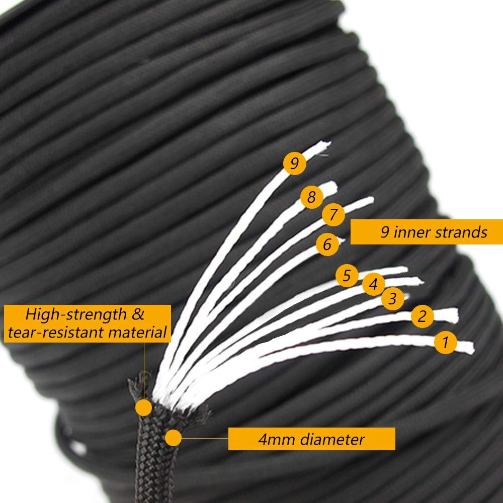 100M Parachute Cord Roll 550 Type Paracord Lanyard Rope 9 Strand Cores Outdoor Tent Hiking Rope Roll Parachute Cord (Army Green)