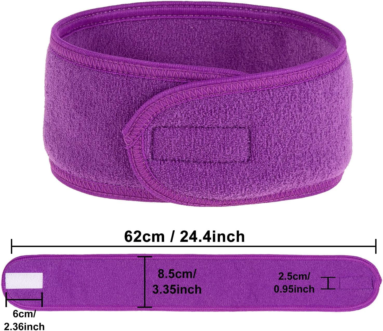 Spa Facial Headband 4 Packs Head Wrap Terry Cloth Headband Adjustable Stretch Towel for Bath, Makeup and Sport (Purple)