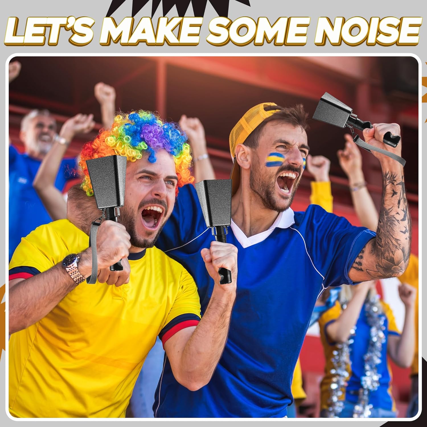 9" Metal Cowbells with Handle - (1 Pack) Cow Bells Loud Cheering Noise Makers for Sporting Events, Football Games, School Spirit, Rallies & Celebrations - Black Steel Percussion Music Instrument