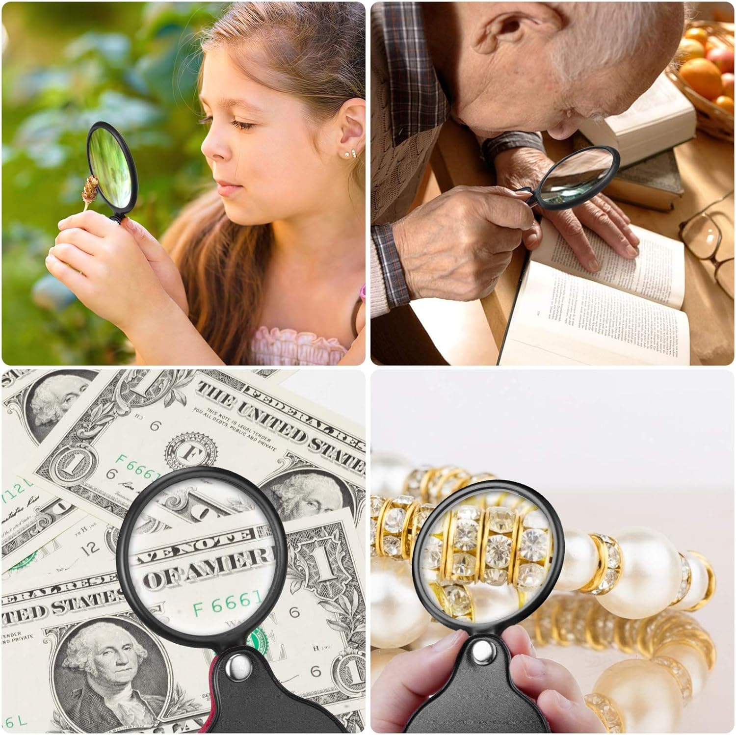 2PCS Upgrade 10X Small Magnifying Glasses for Kids/Senior, Pocket Magnifier for Reading/Close Work, Mini Folding Magnifying Magnify Glass with Protective Sheath, Ideal for Repairing/Hobby/Coins, 1.96"