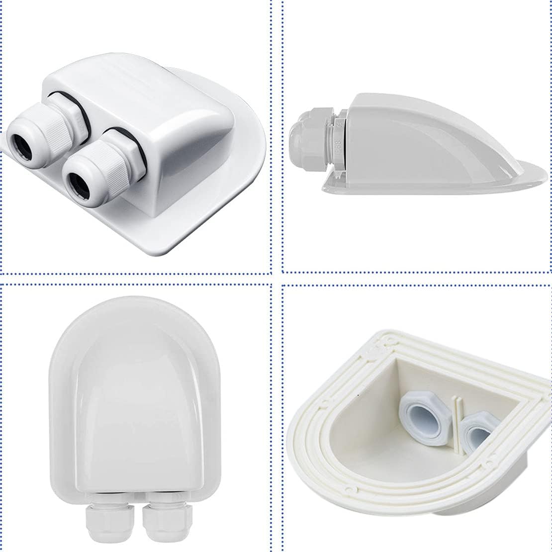 Solar Cable Entry Gland - Waterproof Double Connector Cover, Photovoltaic Plastic Bracket Curved ABS Dual Entry Housing for RV, Caravan Boat Panels