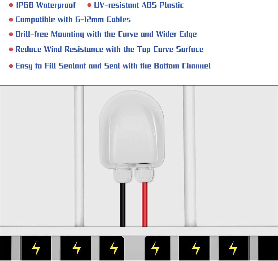 Solar Cable Entry Gland - Waterproof Double Connector Cover, Photovoltaic Plastic Bracket Curved ABS Dual Entry Housing for RV, Caravan Boat Panels