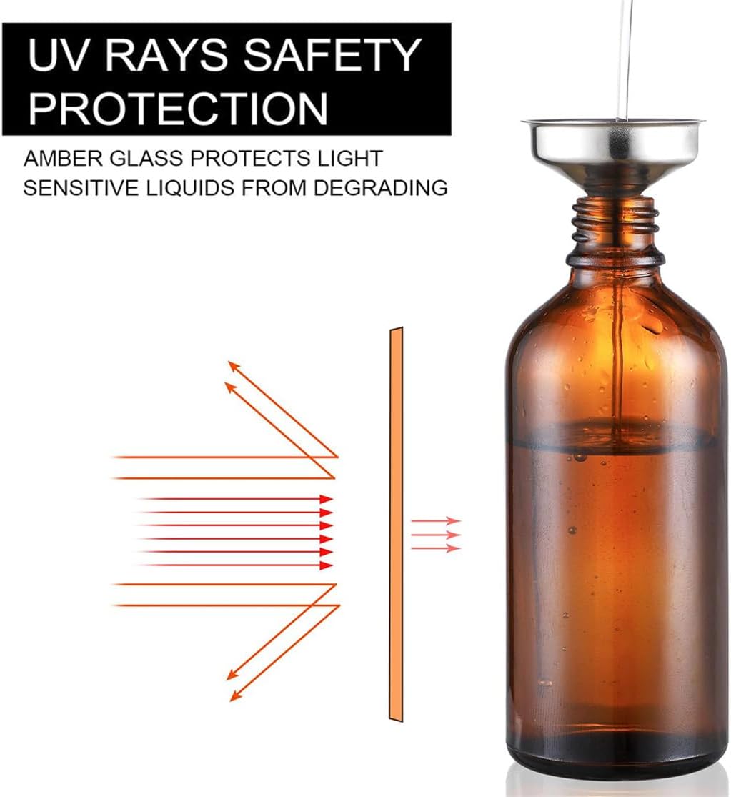 Glass Spray Bottles Amber Empty Spray Bottle Set of 5 Fine Mist Small Spraying Bottle with Funnel and Labels for Essential Oil Perfume Hair, 1.7oz