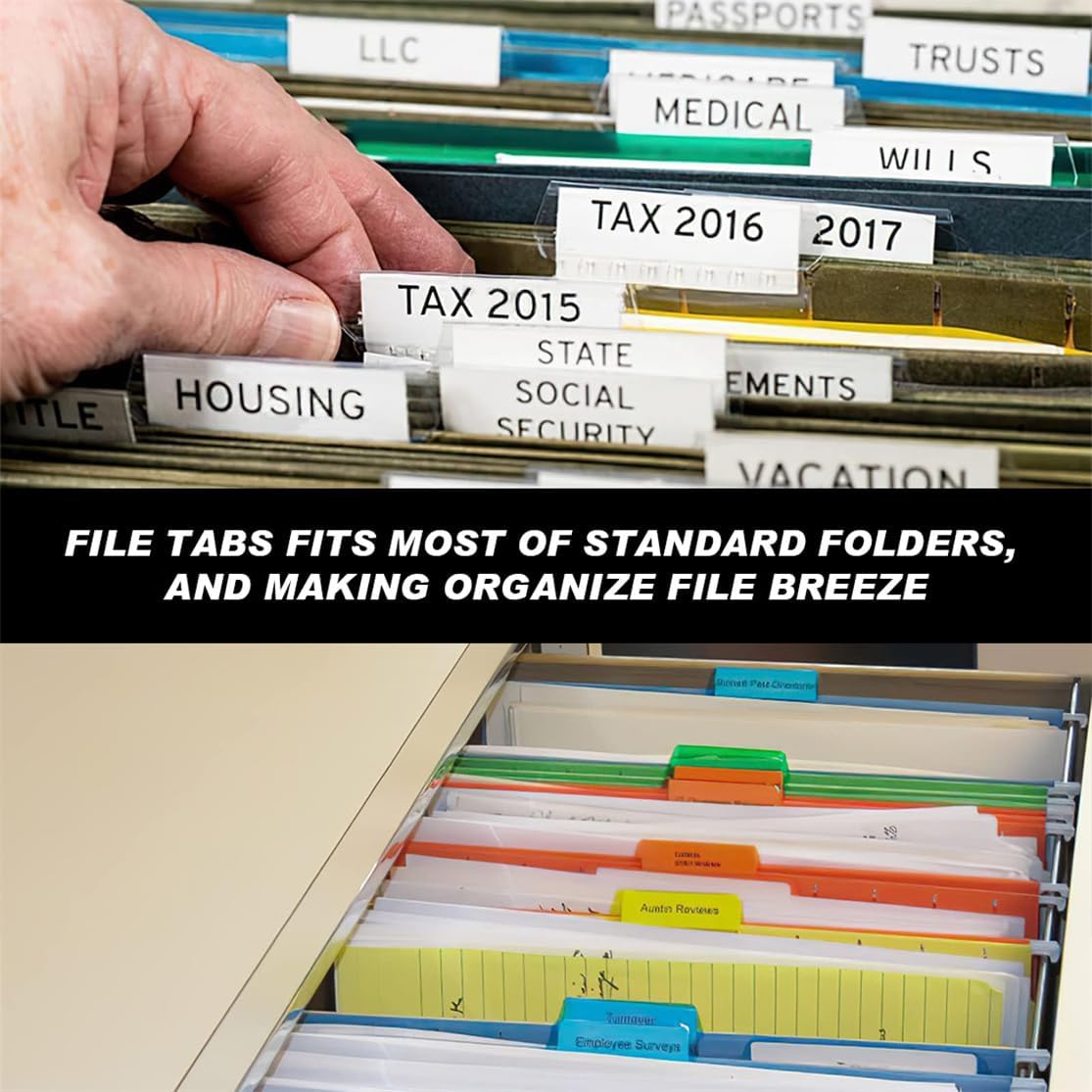 File Folder Tabs Hanging File Folder Labels 60 Sets Plastic File Tabs with Inserts for Hanging Files
