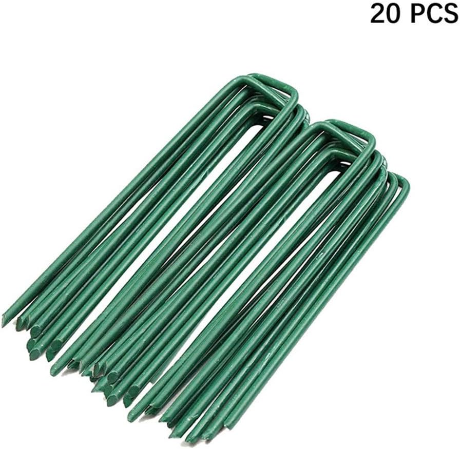 IME Garden Staples U Shaped Ground Anchors Stakes Pegs Pins Spikes for Securing Lawn Farm Sod Barrier Landscape Grass Fabric Netting Green 15CM 20Pack