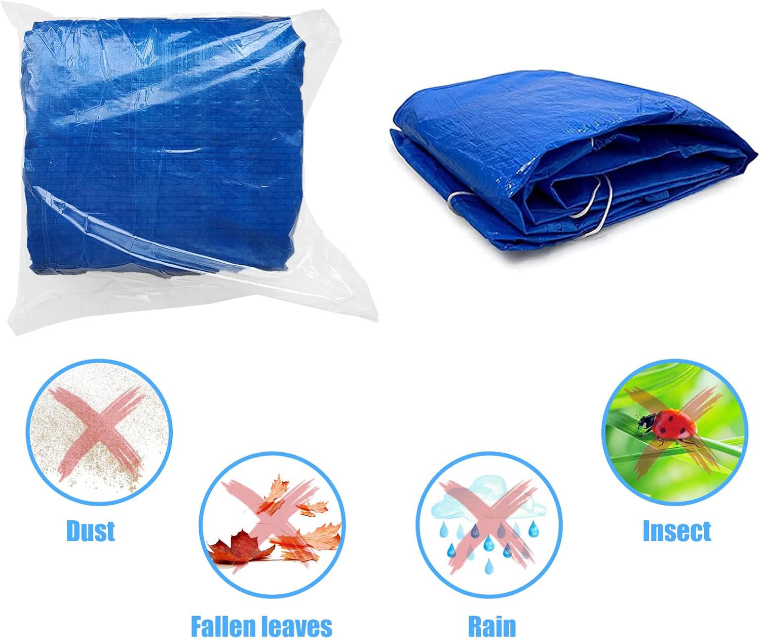 Rectangle Pool Cover,Pool Cover for Inflatable Pool,Rectangular Inflatable Swimming Pool Cover, 10ft X 6ft Dustproof Rainproof Waterproof Square Swimming Pool Cover,Family Pool Cover (Blue)
