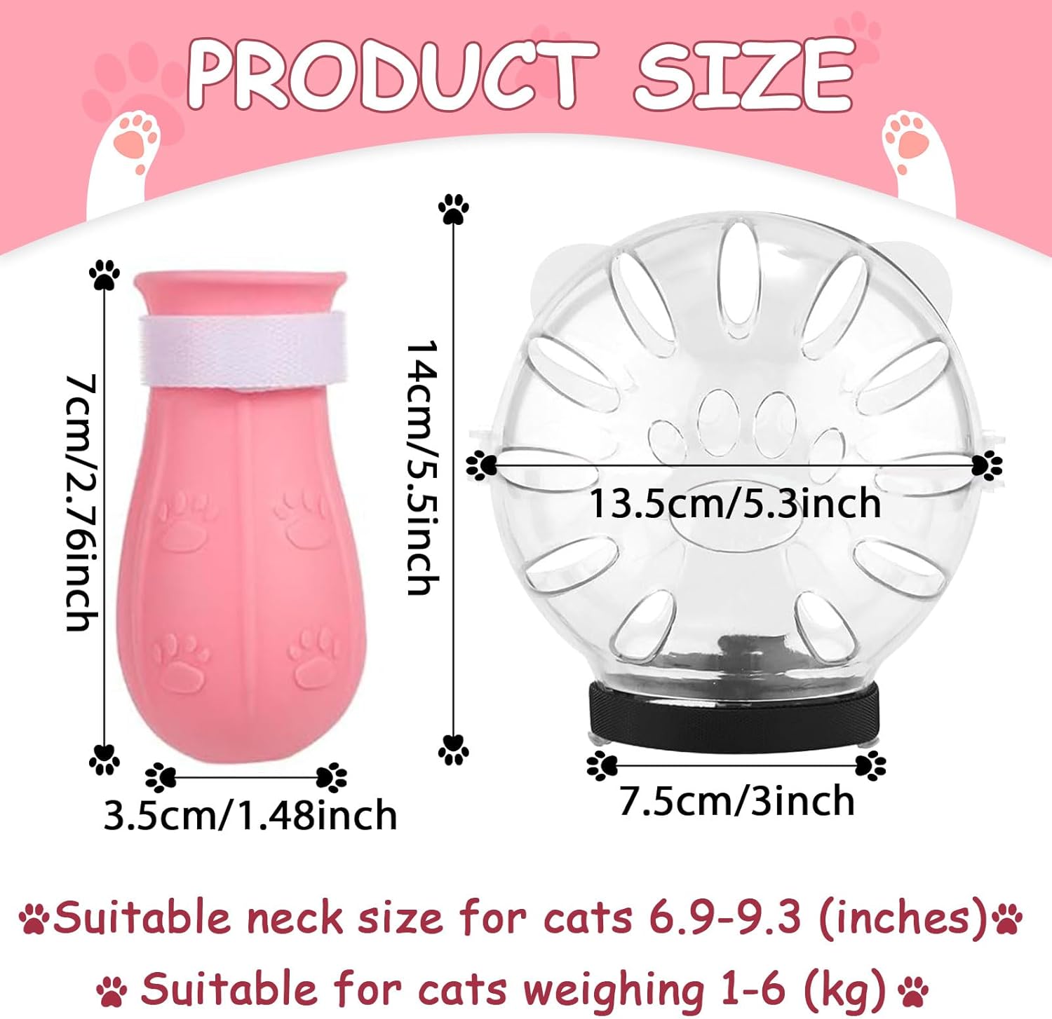 Cat Muzzle and Boots Set, Cat Transparent Muzzle Prevent from Cats Biting Chewing, Breathable Cat Adjustable Hood for Grooming, Adjustable Cat Anti-Scratch Foot Cover for Cats Bathing Nail Trimming