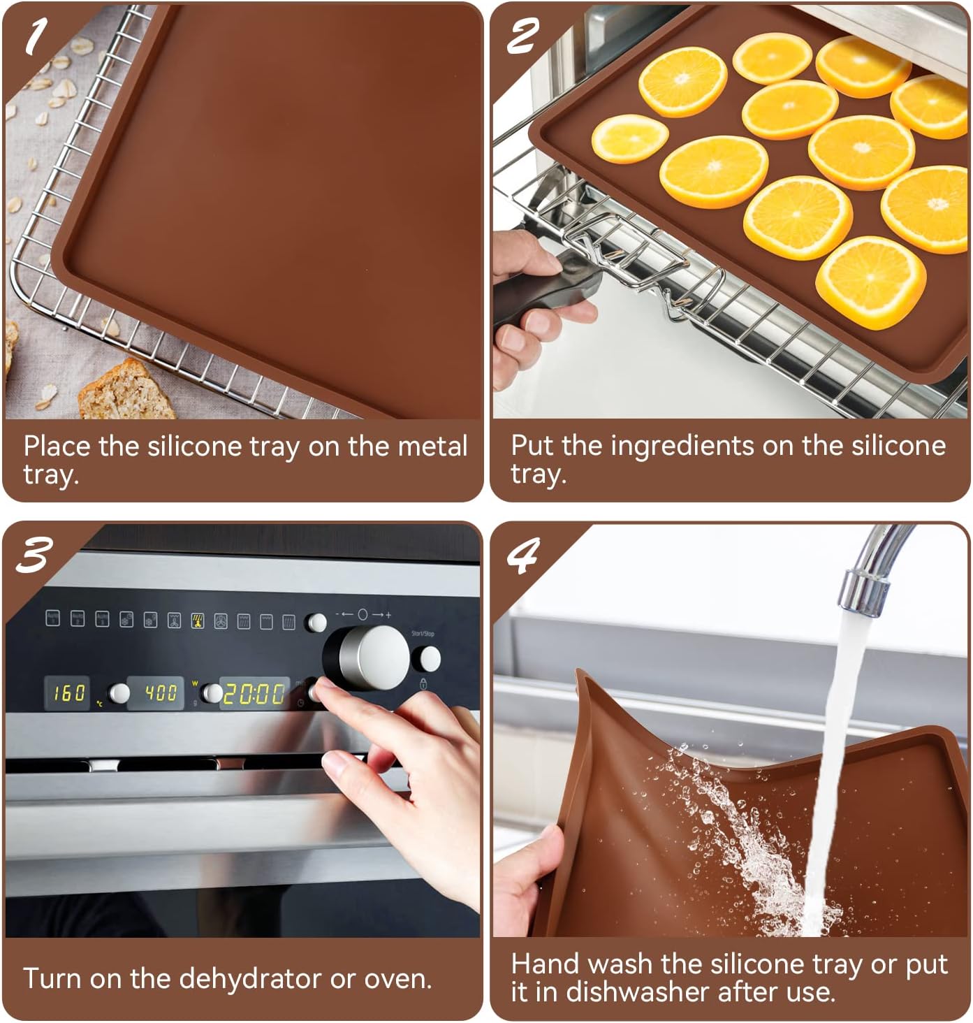 4 PCS Silicone Dehydrator mats with Edge Compatible with Cosori CP267-FD & Magic Mill, BPA-Free Silicone Tray Liners, Fruit Roll Sheet for Fruit Leather, Vegetables, Meat, Herbs and Liquid