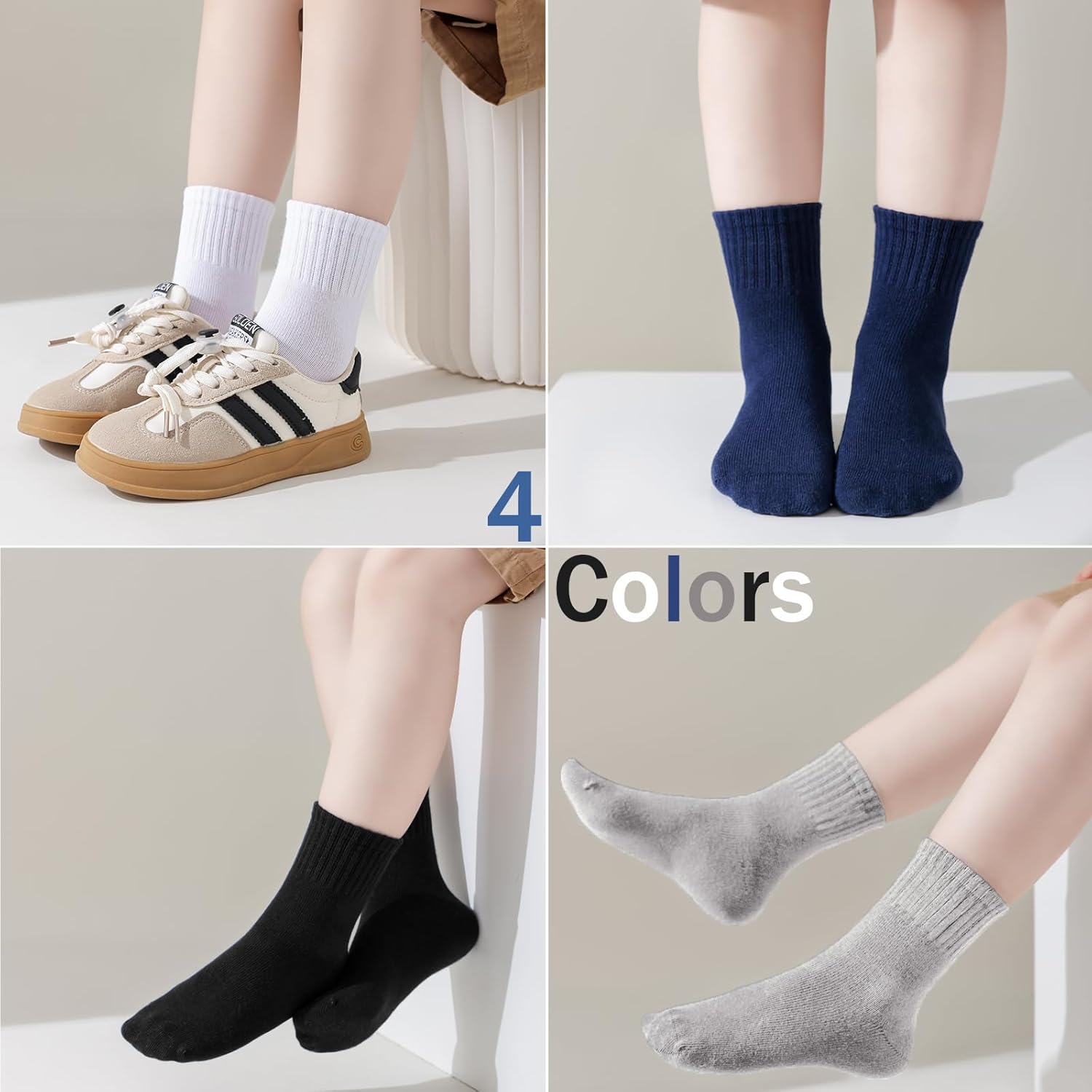 Boys Crew Socks Kids Seamless Cotton Socks Dress Socks Uniform Socks for Girls 4/8 Pairs