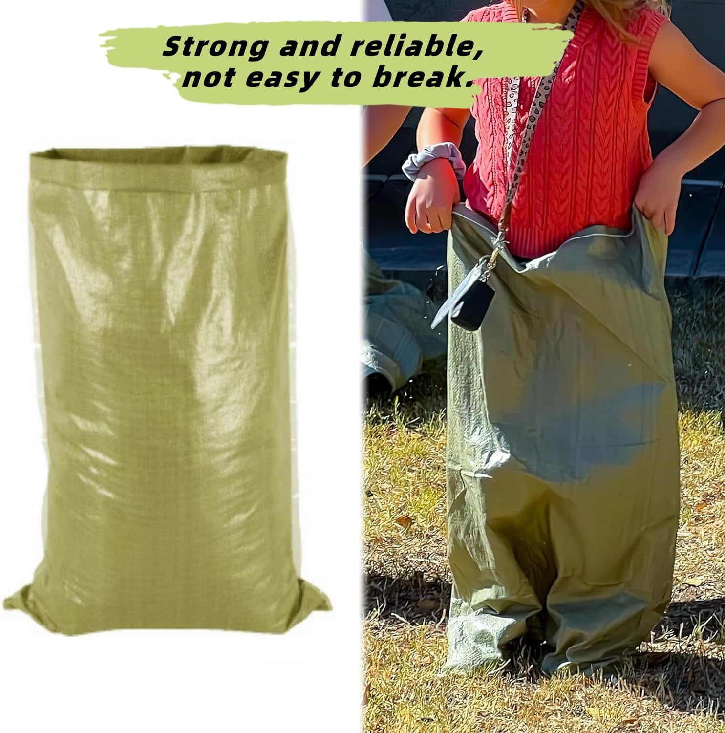 10PCS Potato Sack Race Bags,Large Seed Sack 60x 100cm Large Outdoor Lawn Game Bags for Adults and Children Birthdays, Yard，Game Parties, BBQs, Picnics，Storage (Green)