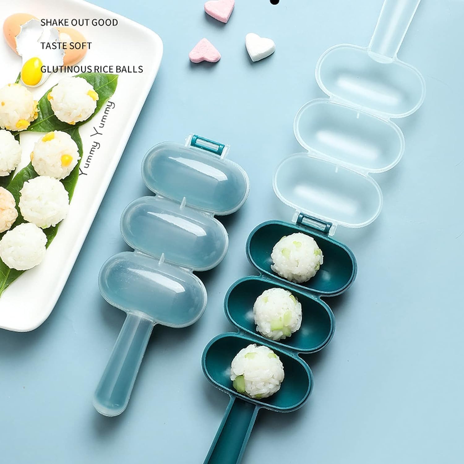 2Pcs Blue Rice Ball Maker Shake Lunch Maker Mould Rice Ball Shaker Rice Ball Mold Rice Ball Shaped Kitchen Tools and Home DIY Making Kit Sushi Plates,DIY Sushi Shake Rice Ball Mold, Specialty Plates
