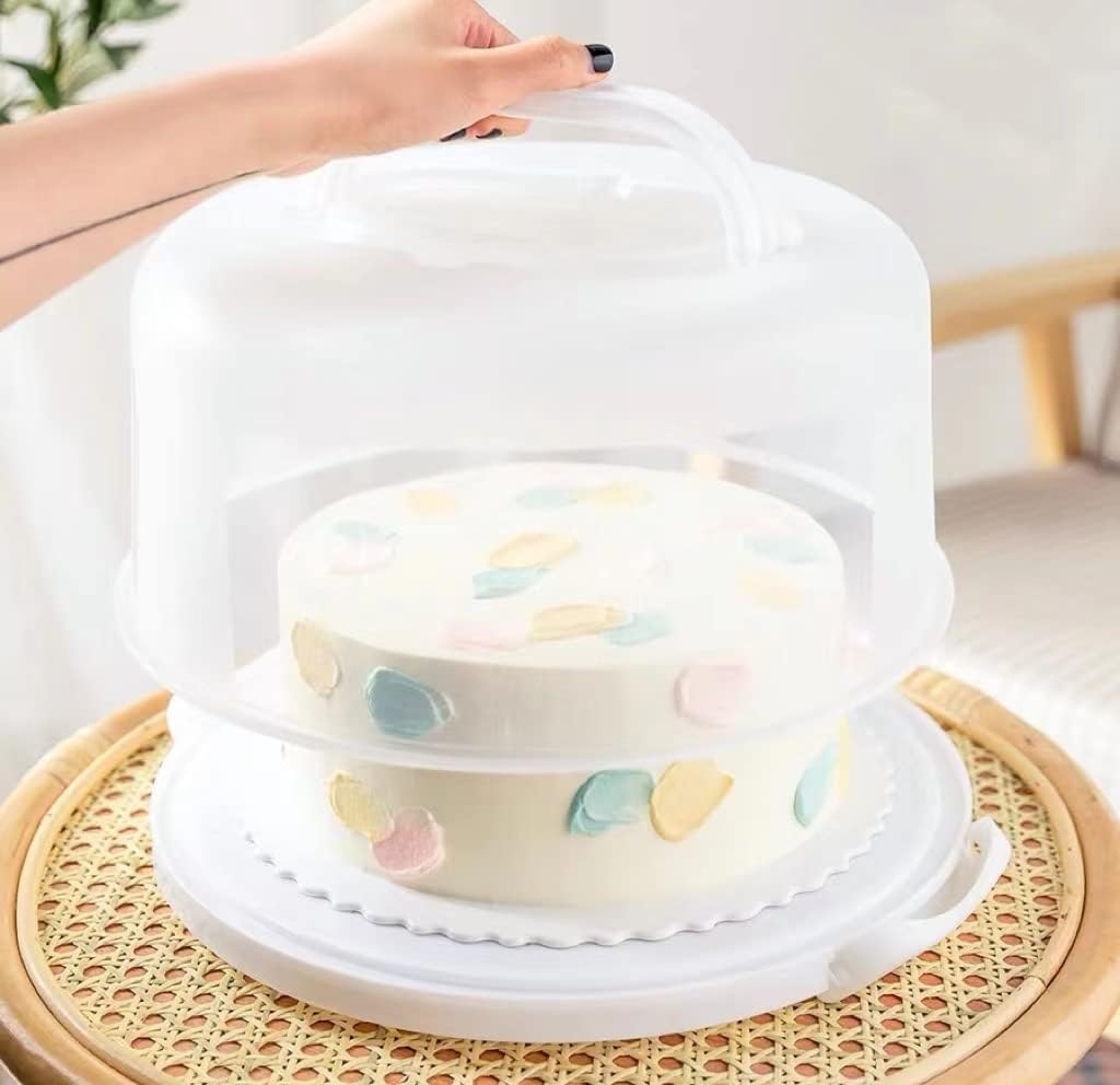 Large 10 Inch Cake Carrier Keeper Stand with Handles and Lids Container for Transport Cake Holder Tray with Cover Round Cupcake Storage Kitchen Cooking Box