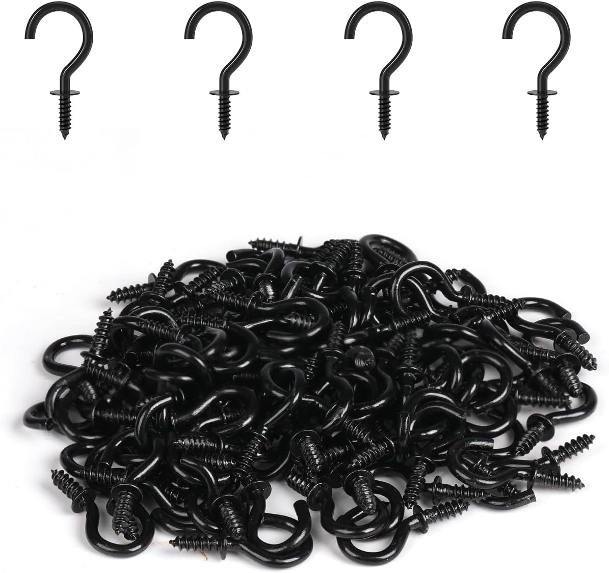1/2 Inch Small Screw Hooks, 100 Pcs Black Mini Screw in Jewelry Hooks Tiny Metal Screw Wood Ceiling Wall Hooks for Jewelries Crafts Keys Caps Plants String Lights Wreaths